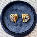 Vintage 14K Two Tone Gold Heart-Meets-Wing Earrings