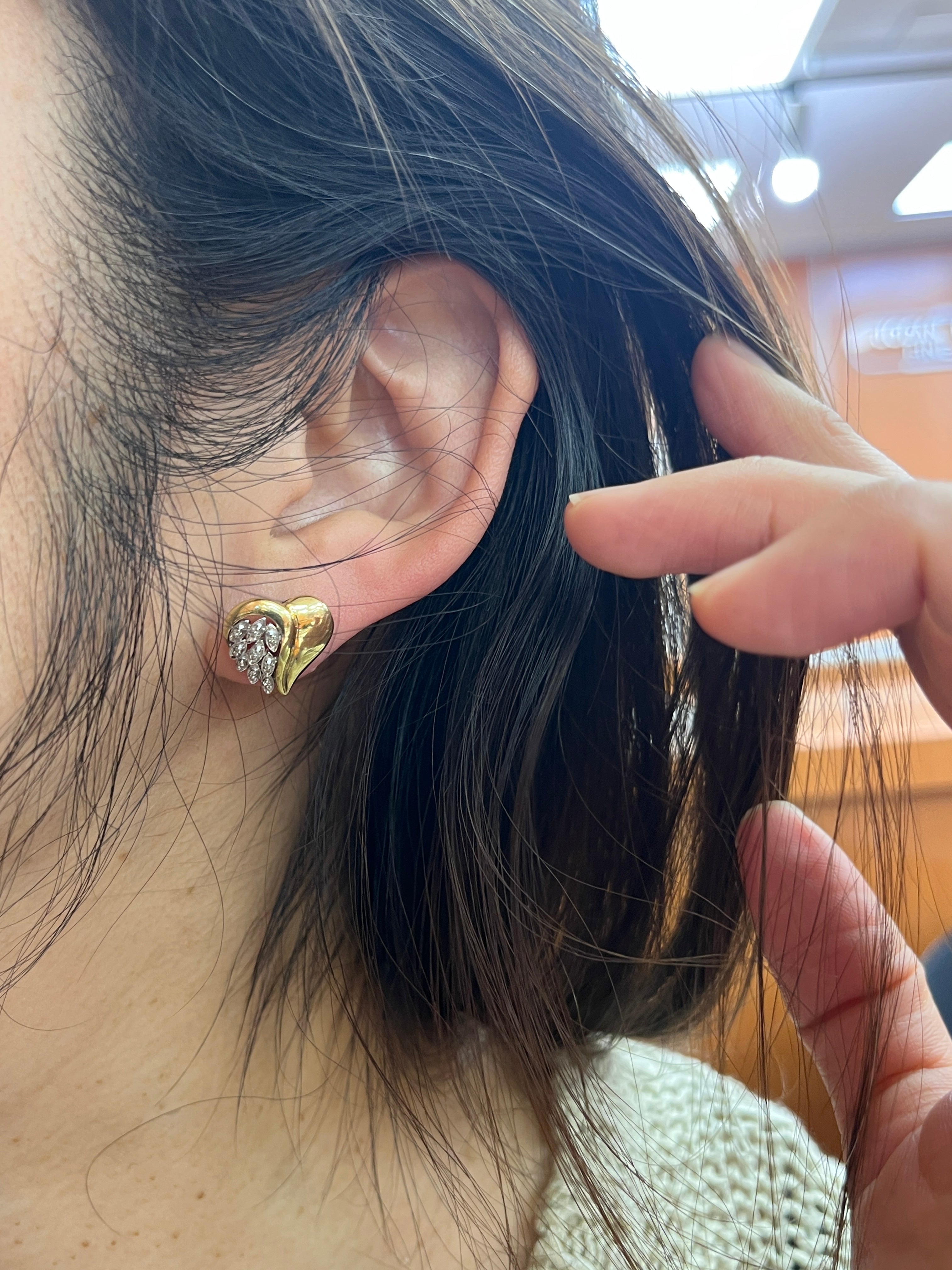 Vintage 14K Two Tone Gold Heart-Meets-Wing Earrings