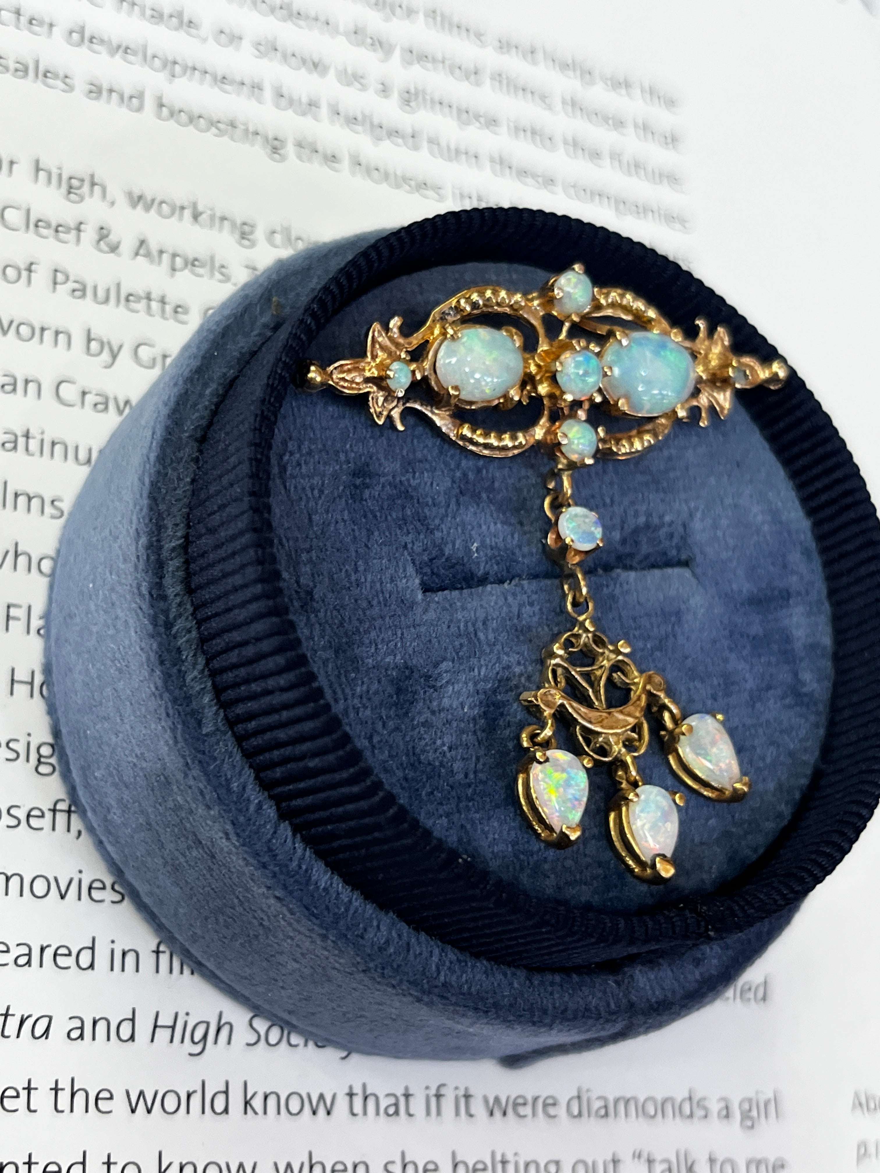 Antique Victorian Opals 14K Yellow Gold Dangle Pendant Brooch Pin