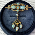 Antique Victorian Opals 14K Yellow Gold Dangle Pendant Brooch Pin