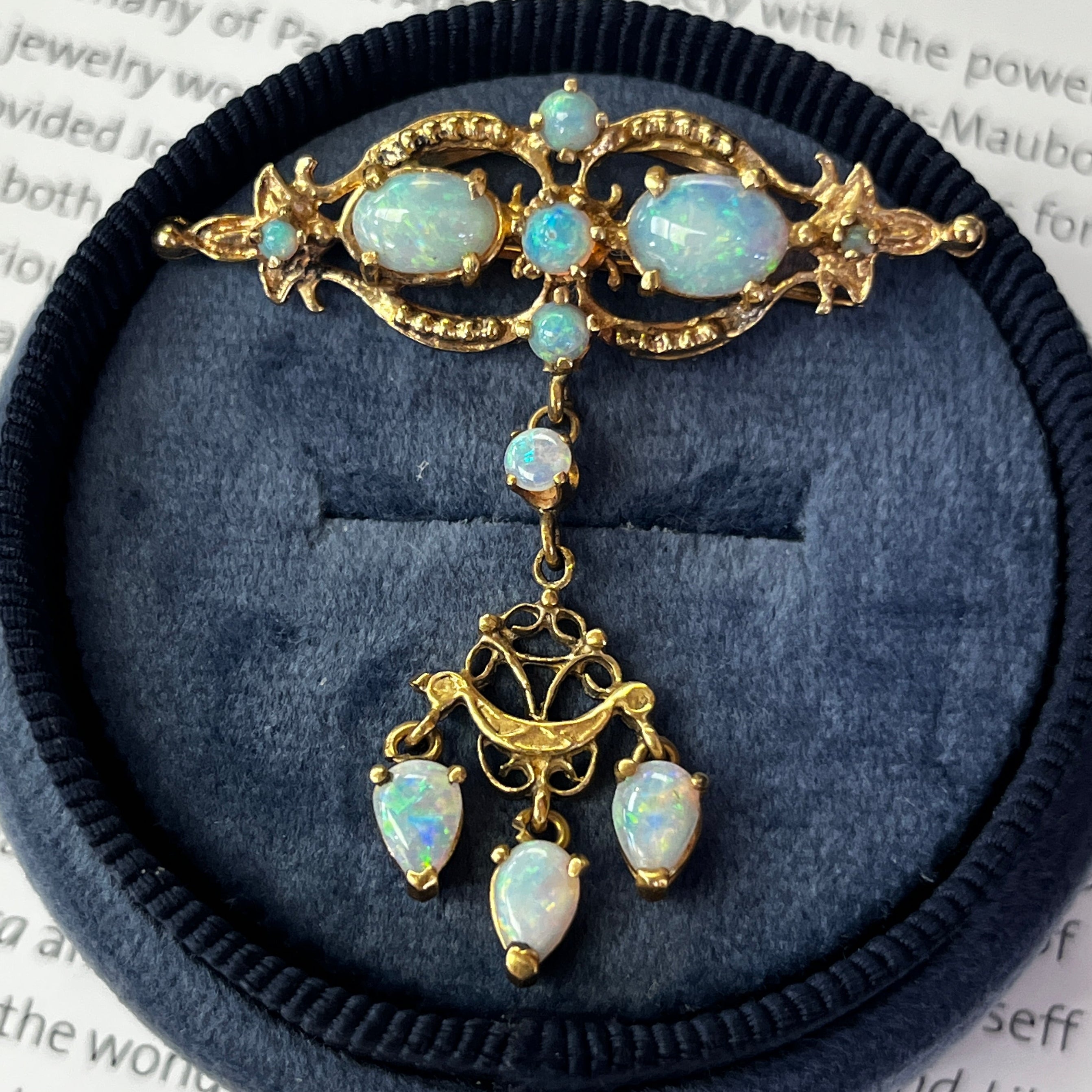 Antique Victorian Opals 14K Yellow Gold Dangle Pendant Brooch Pin