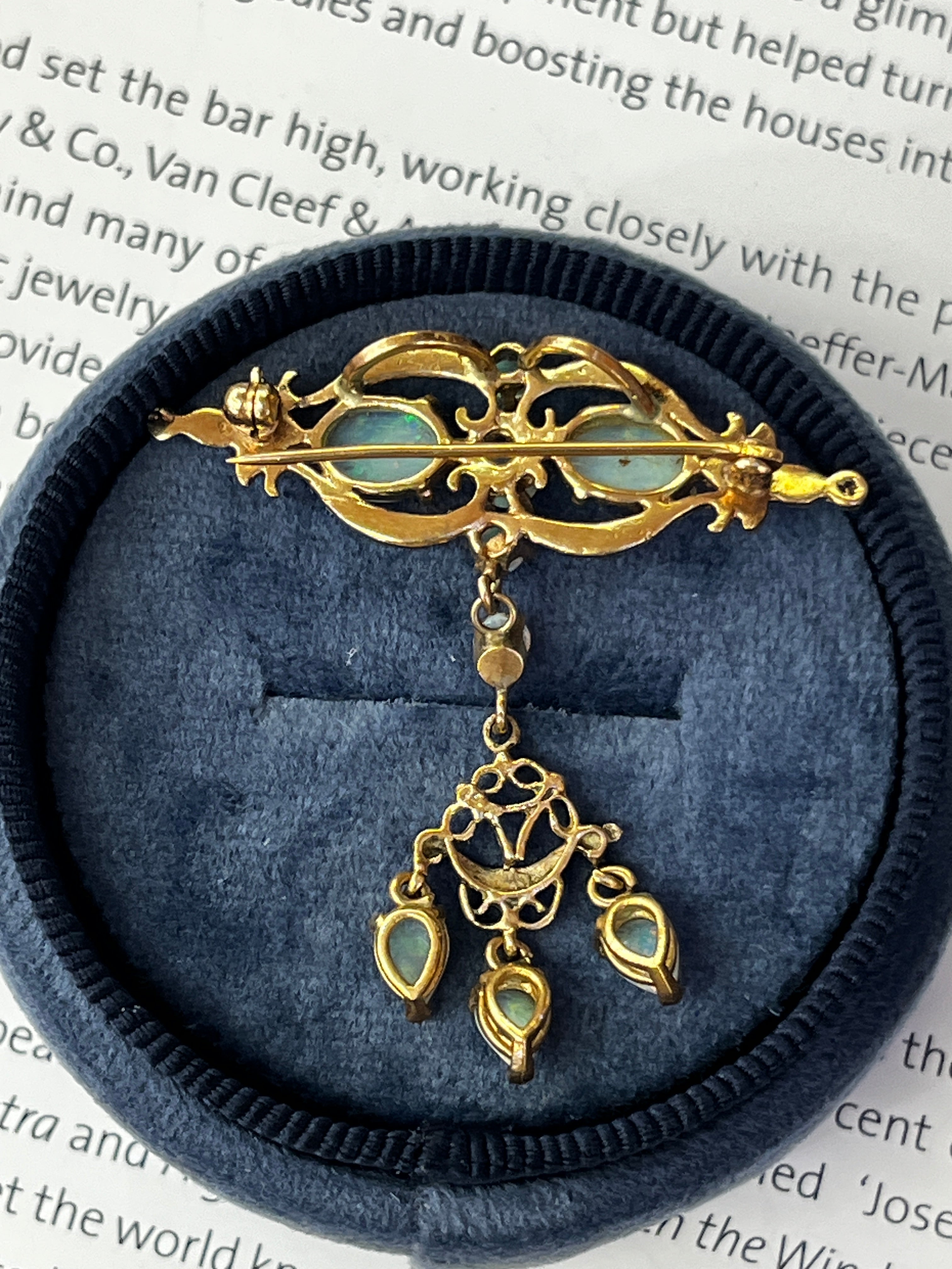 Antique Victorian Opals 14K Yellow Gold Dangle Pendant Brooch Pin