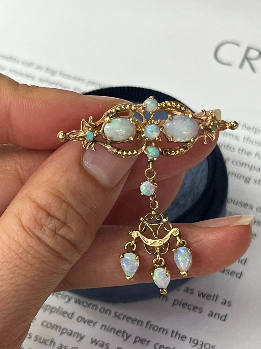 Antique Victorian Opals 14K Yellow Gold Dangle Pendant Brooch Pin