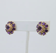 Load image into Gallery viewer, Vintage 14K Yellow Gold Siberian Amethyst Flower Studs
