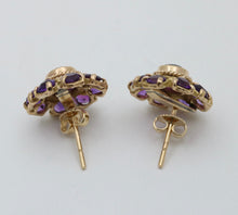 Load image into Gallery viewer, Vintage 14K Yellow Gold Siberian Amethyst Flower Studs
