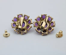 Load image into Gallery viewer, Vintage 14K Yellow Gold Siberian Amethyst Flower Studs
