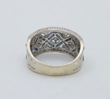 Load image into Gallery viewer, Vintage 14K White Gold Sapphire &amp; Diamond Wide Band
