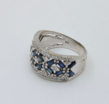 Load image into Gallery viewer, Vintage 14K White Gold Sapphire &amp; Diamond Wide Band
