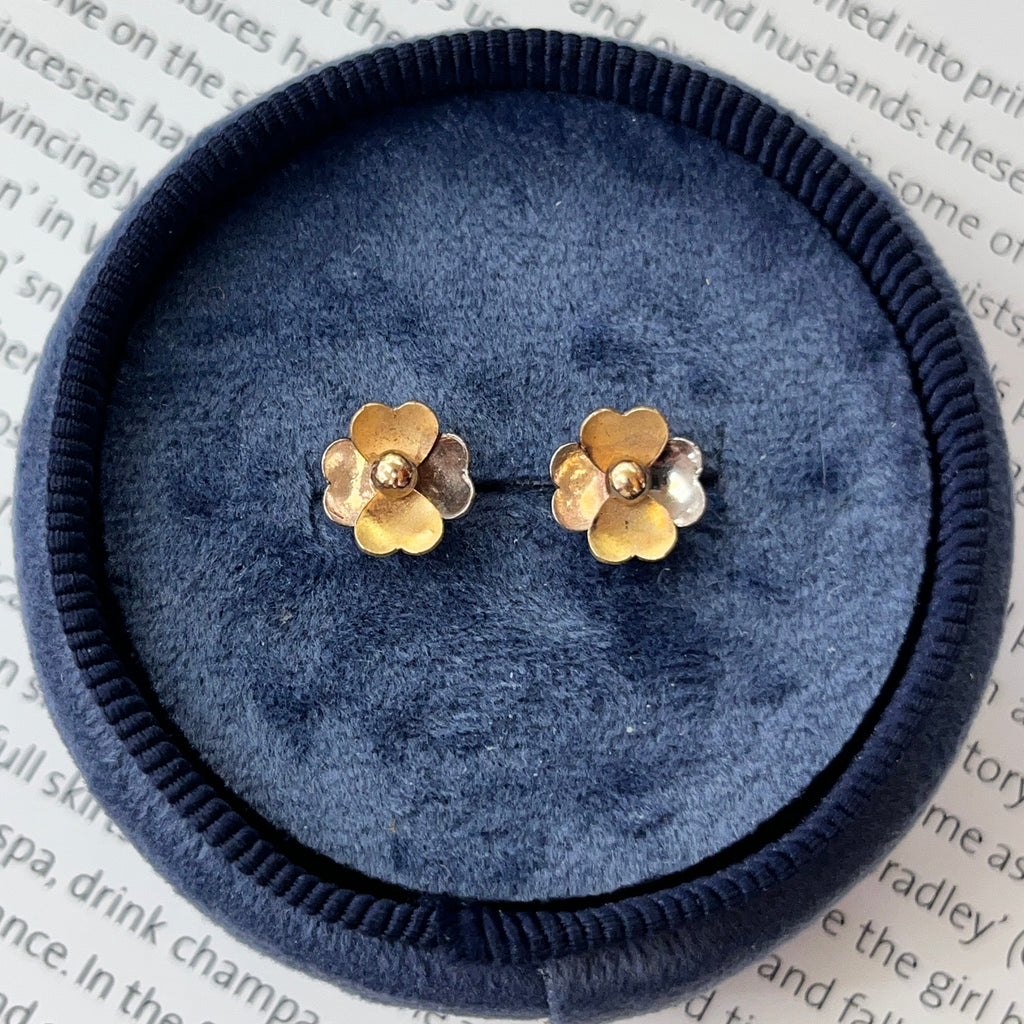 Vintage 14K Two Tone Gold Flower Studs
