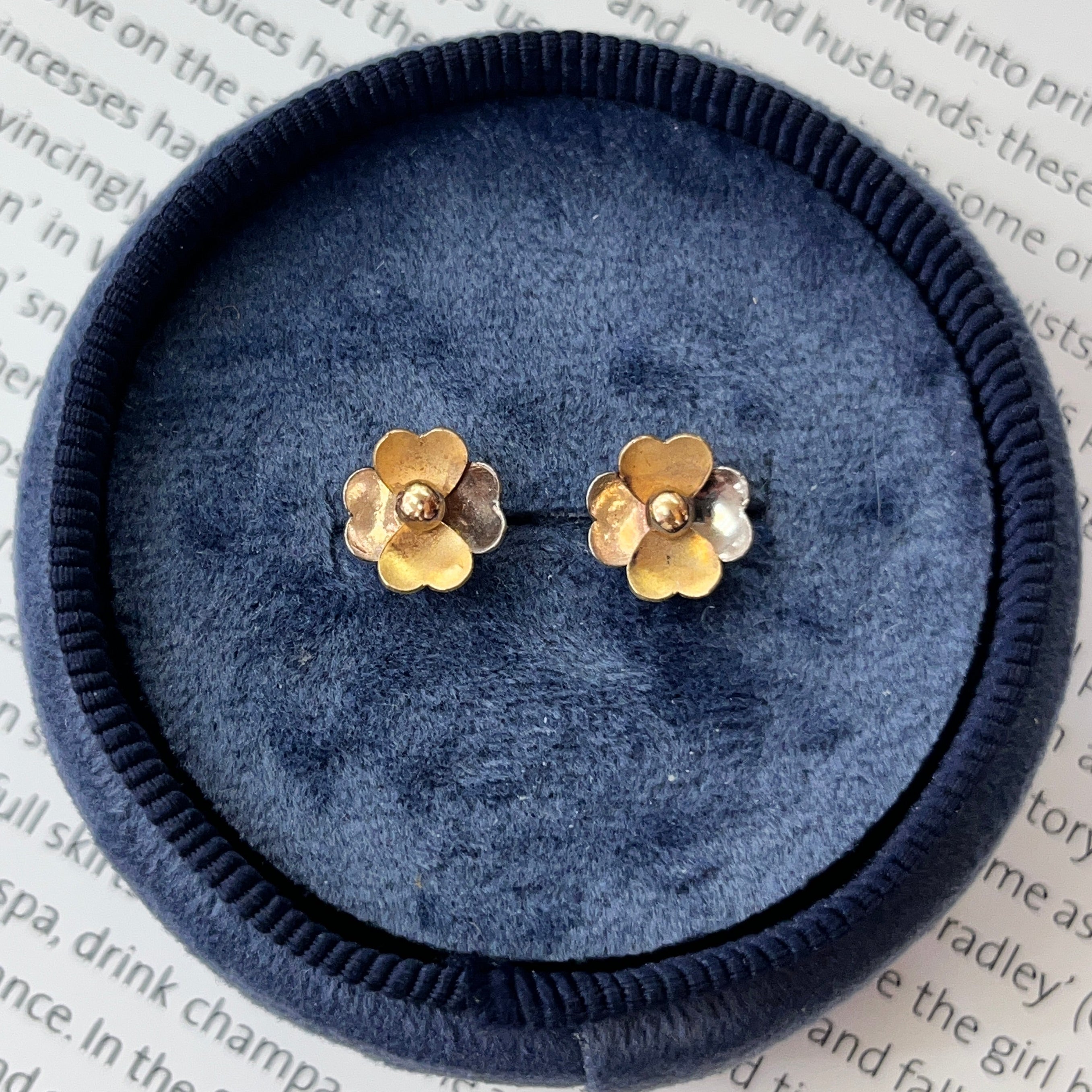 Vintage 14K Two Tone Gold Flower Studs