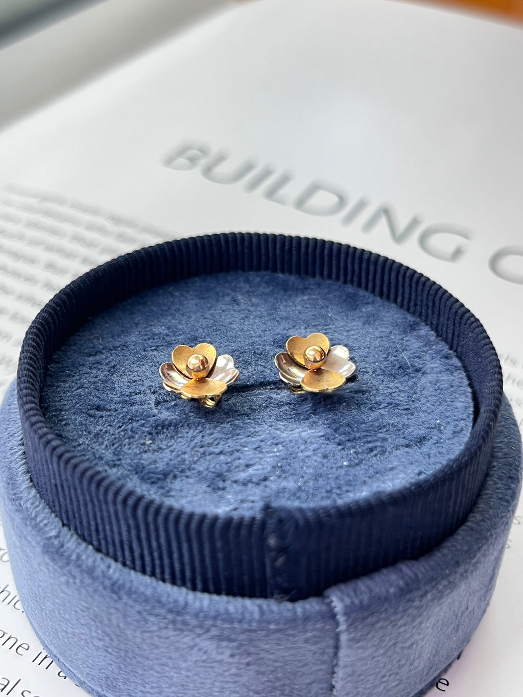 Vintage 14K Two Tone Gold Flower Studs