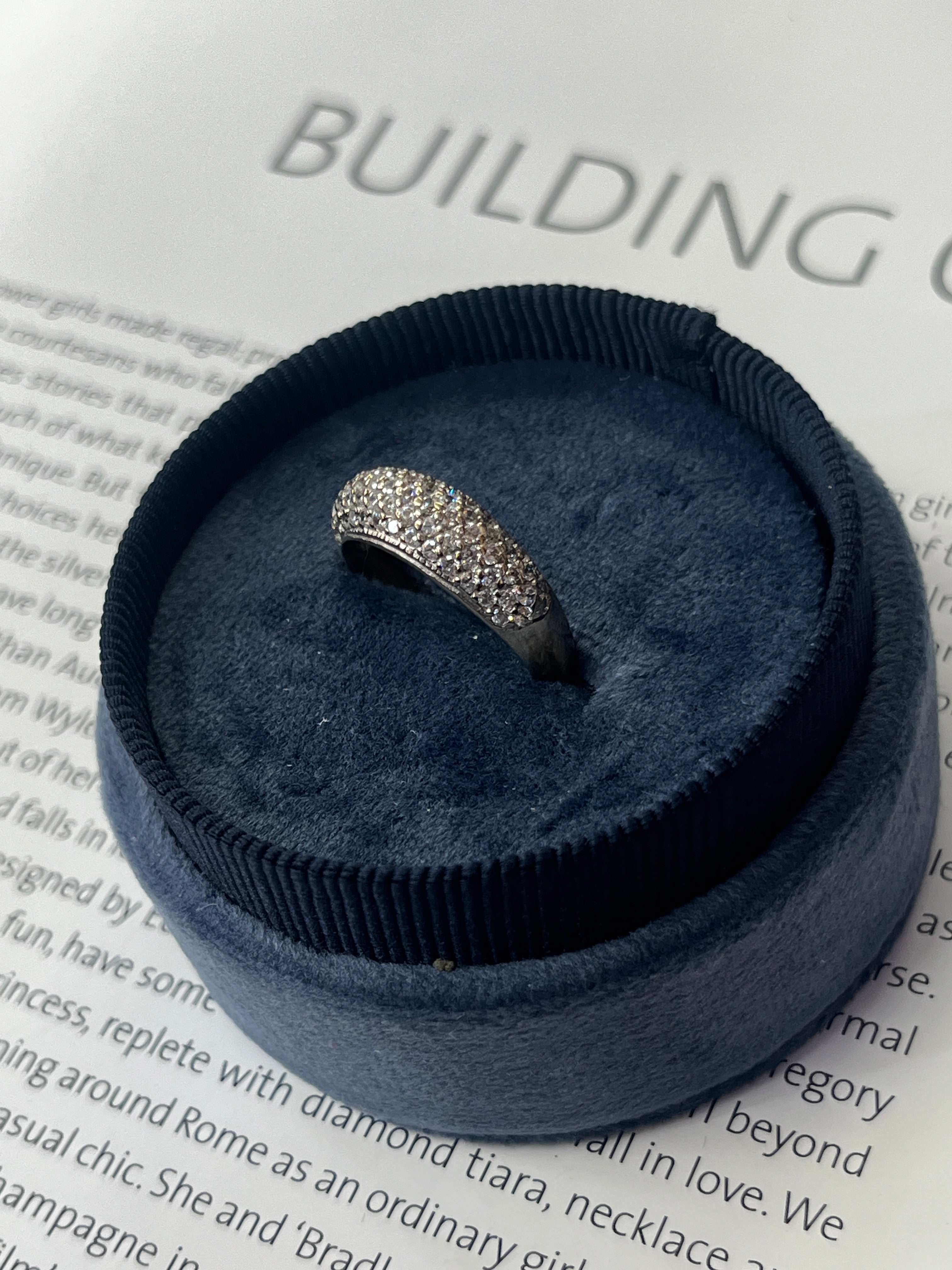 Vintage 14K White Gold Diamond Pave Band