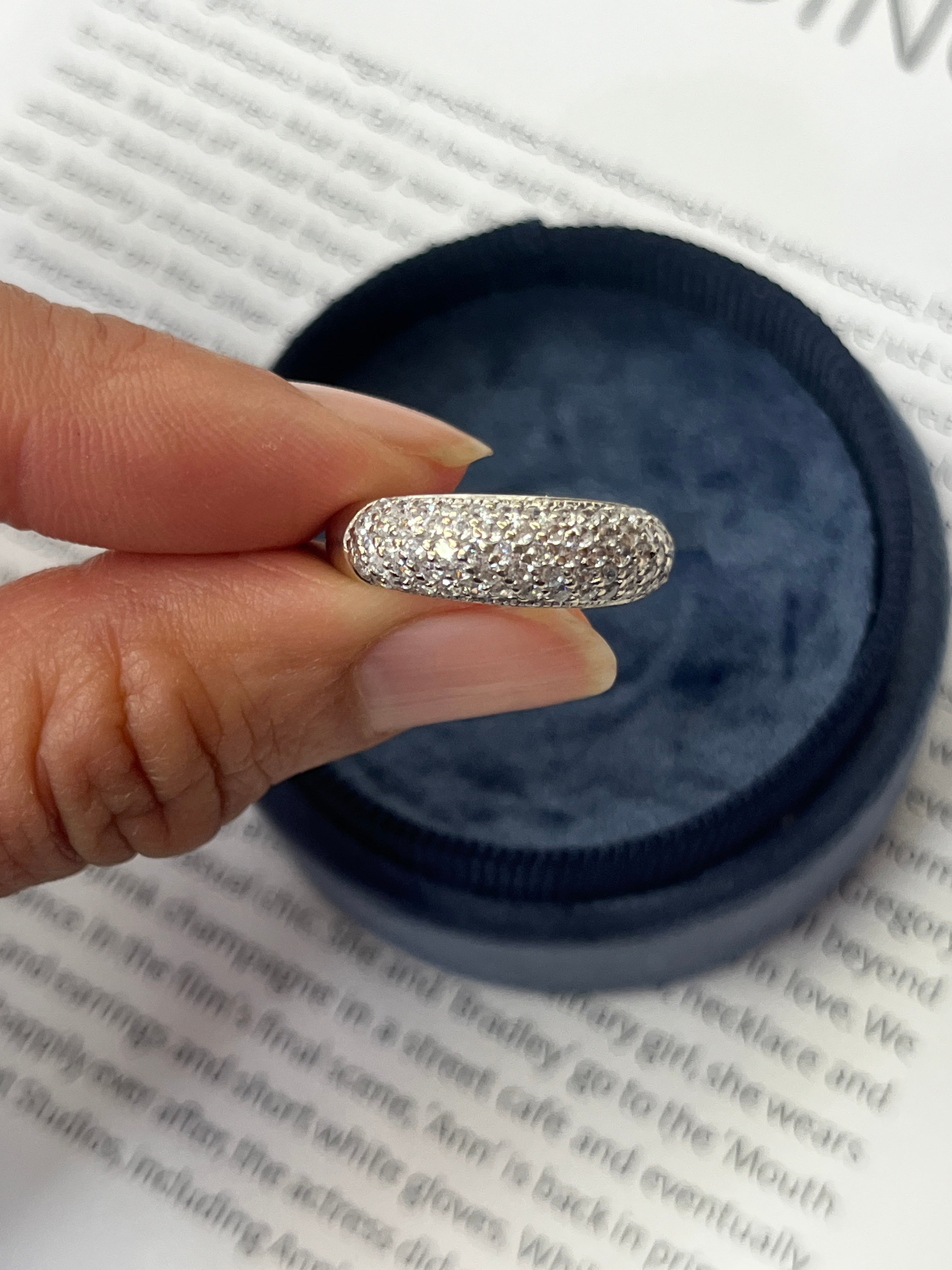 Vintage 14K White Gold Diamond Pave Band