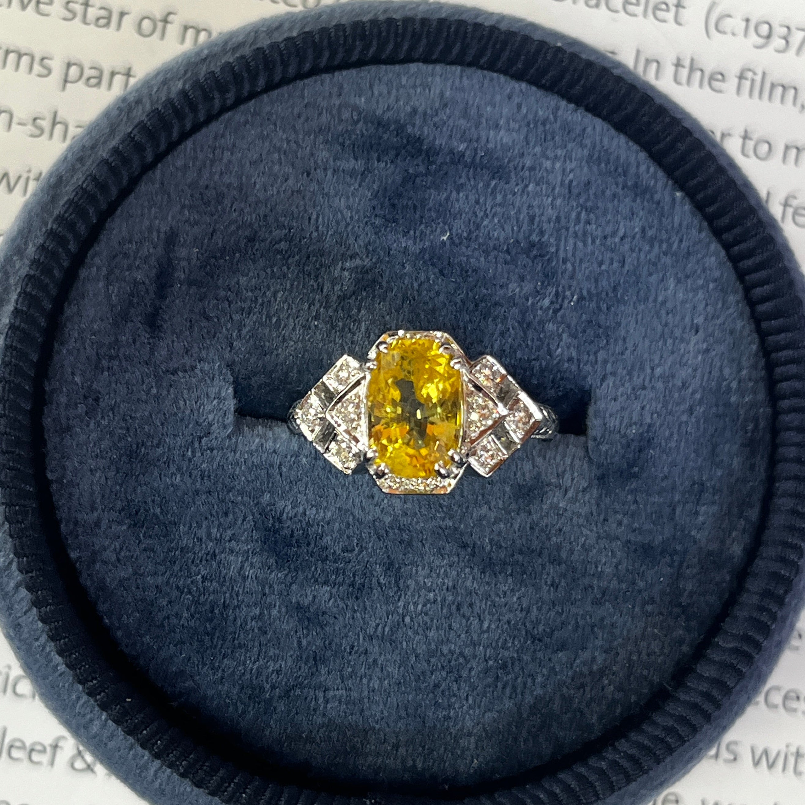 2.48 carats Cushion Cut Vivid Yellow Sapphire 18K White Gold Diamond Ring