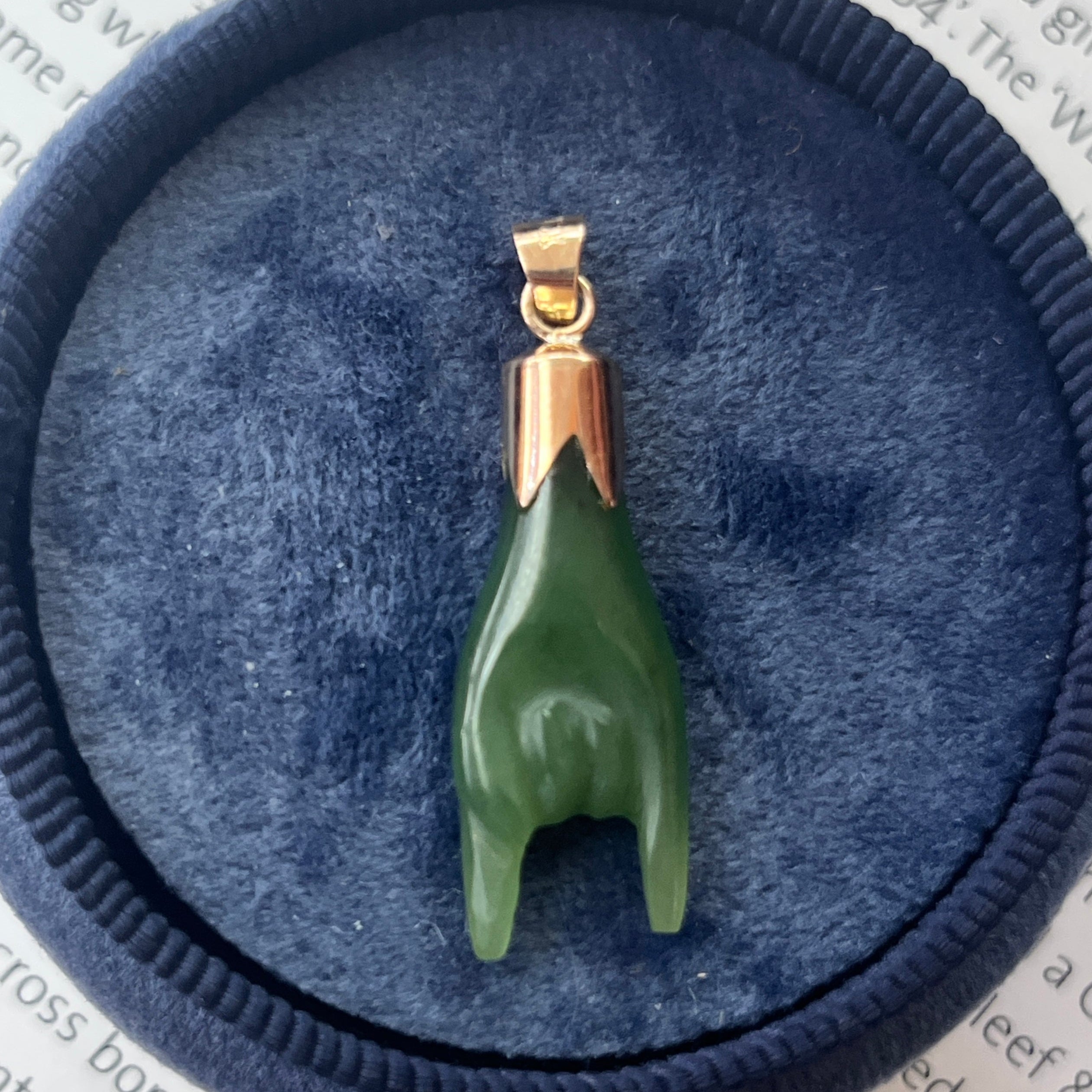 Vintage 10K Yellow Gold Carved Chrysoprase Cornuto Charm.