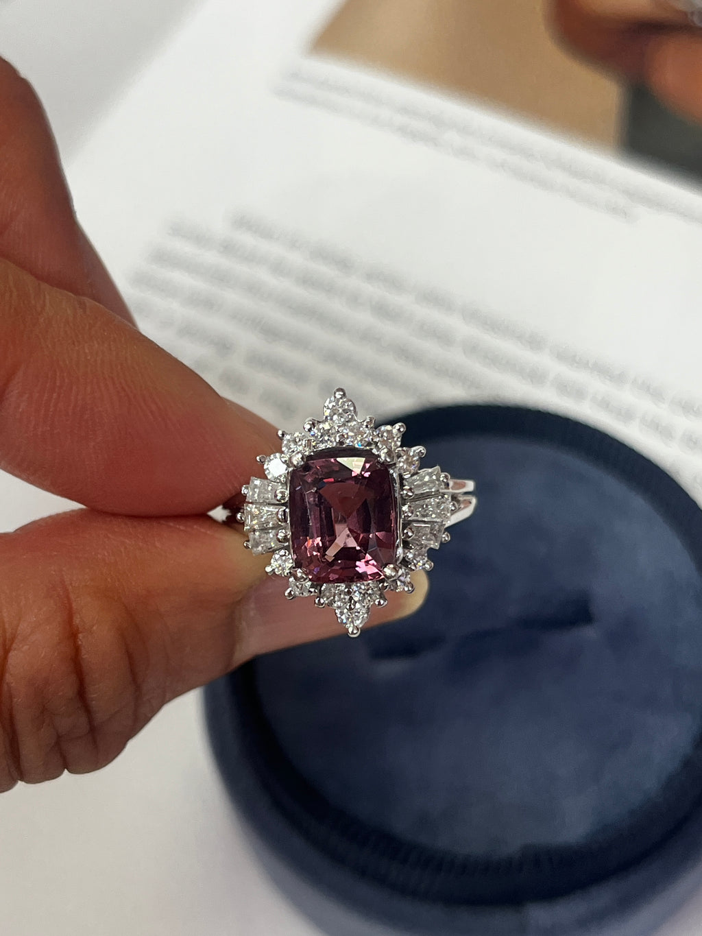 Pink Spinel & Diamond In 14K White Gold Engagement Ring