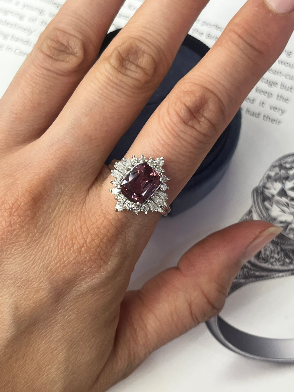 Pink Spinel & Diamond In 14K White Gold Engagement Ring