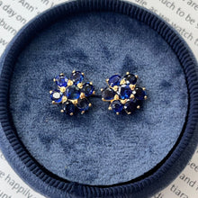 Load image into Gallery viewer, Vintage 18K Yellow Gold Sapphire Flower Studs
