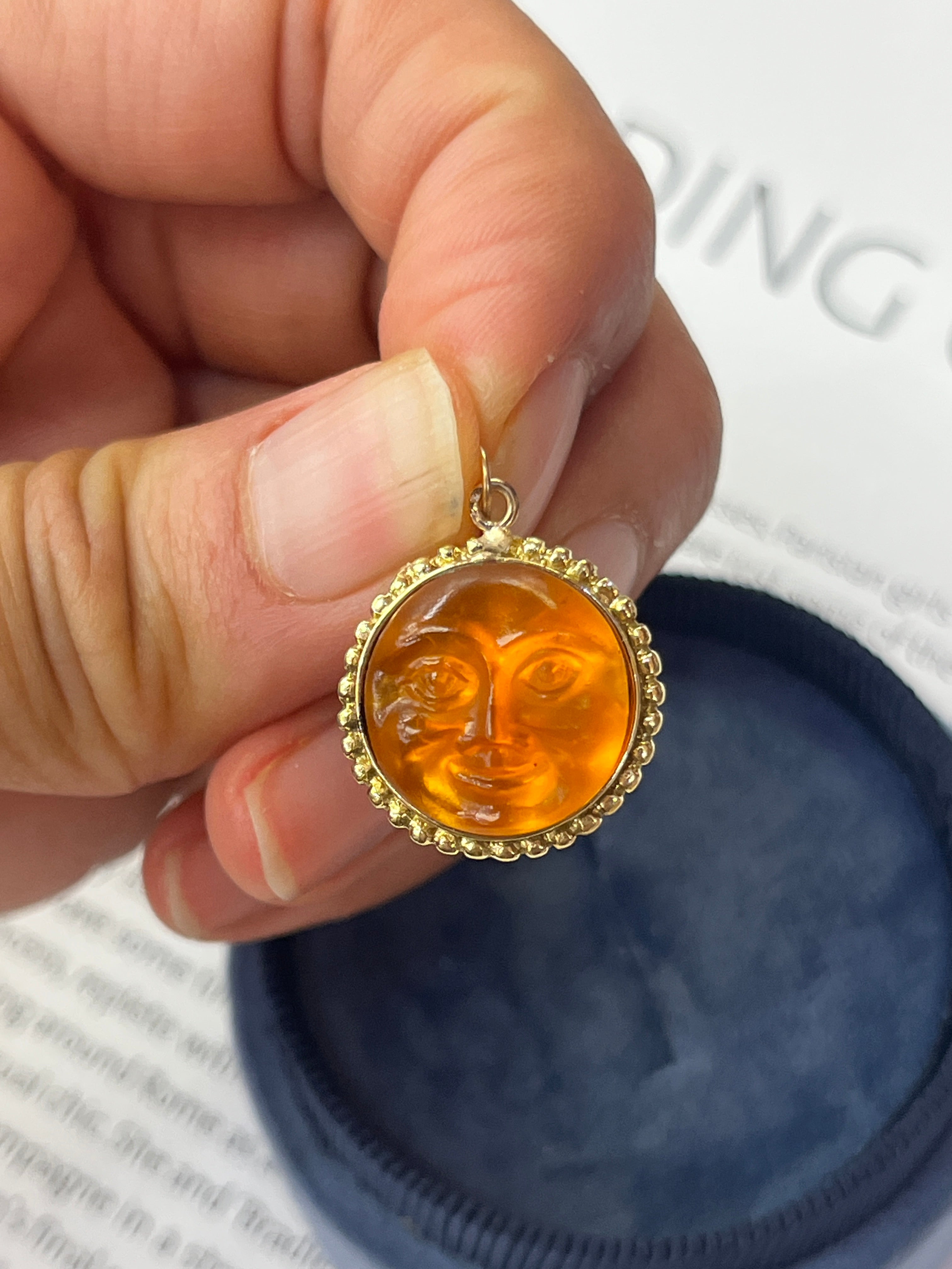 Celestial Man in the Moon / Man in the Sun Charm in 18K Yellow Gold Frame