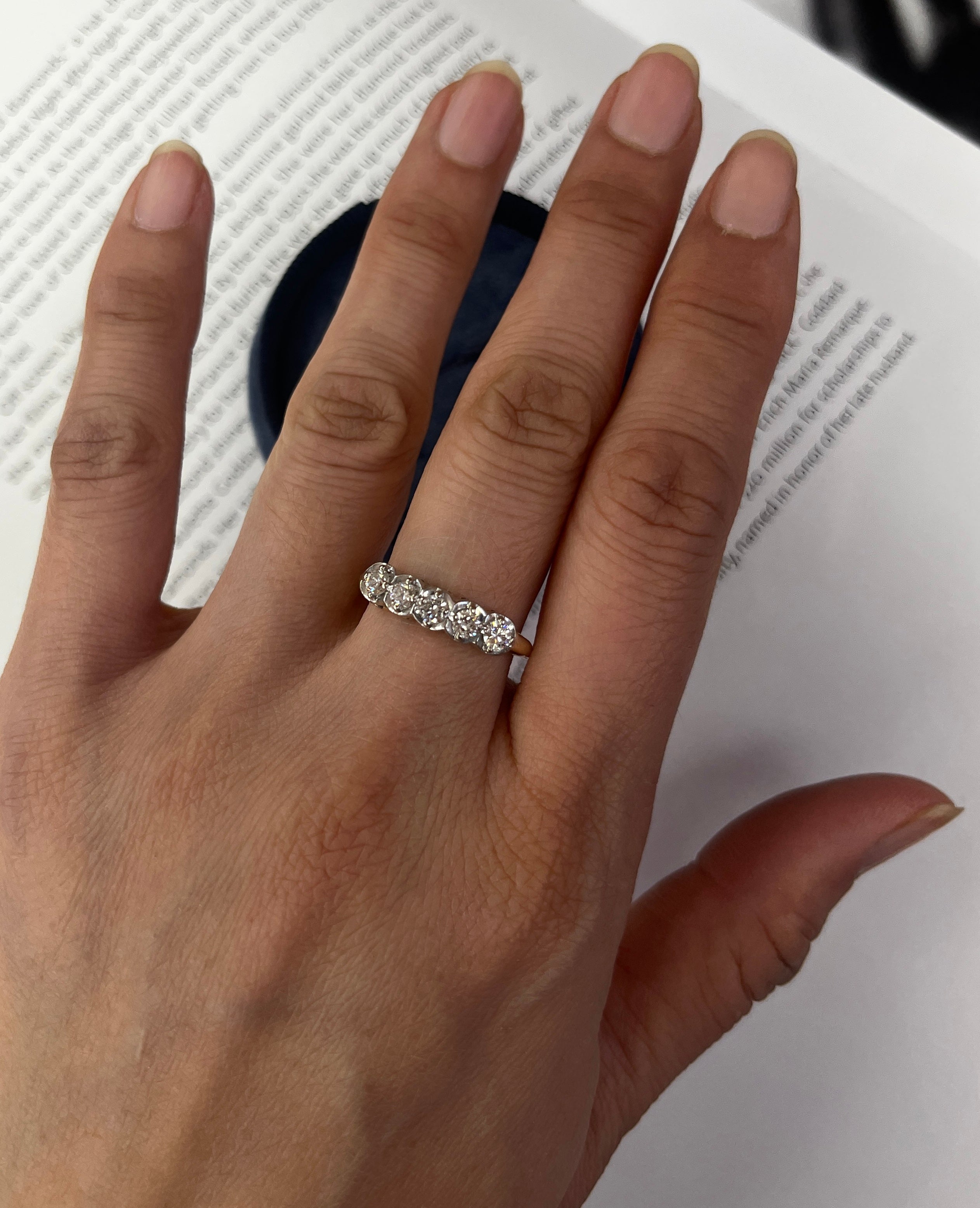 Five Diamonds In 14K Gold Band