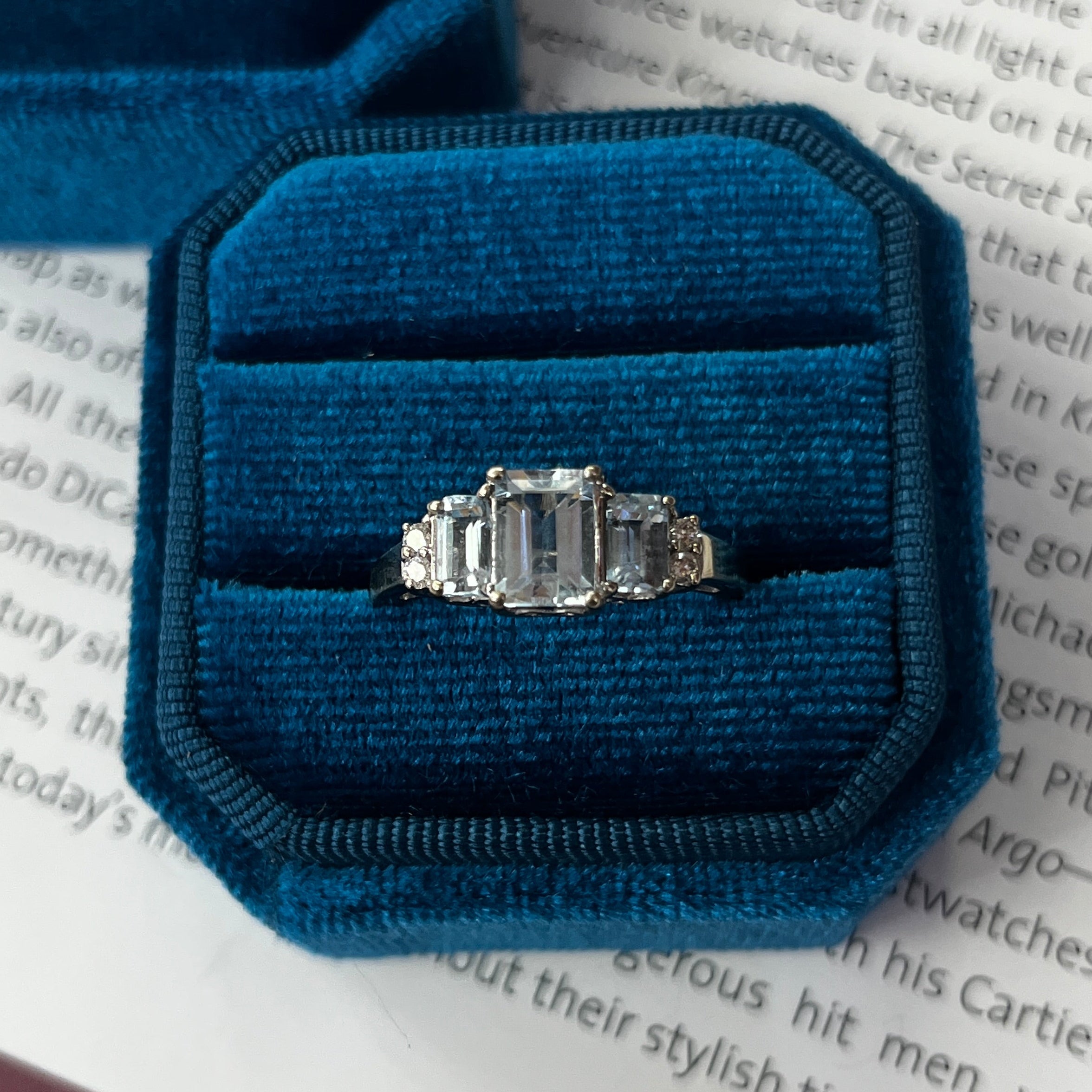 Estate Aquamarine and Diamonds 14K White Gold Ring