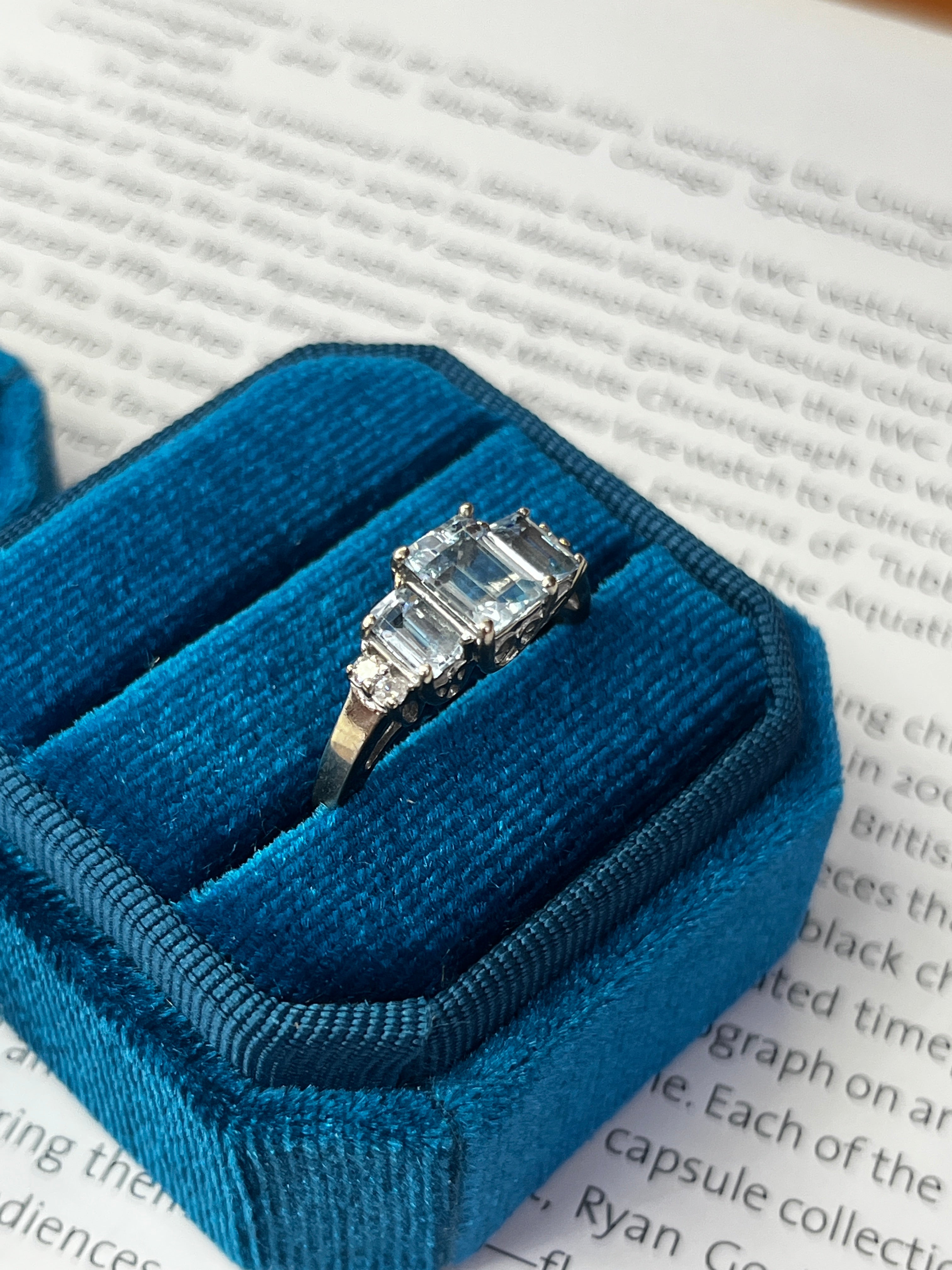 Estate Aquamarine and Diamonds 14K White Gold Ring