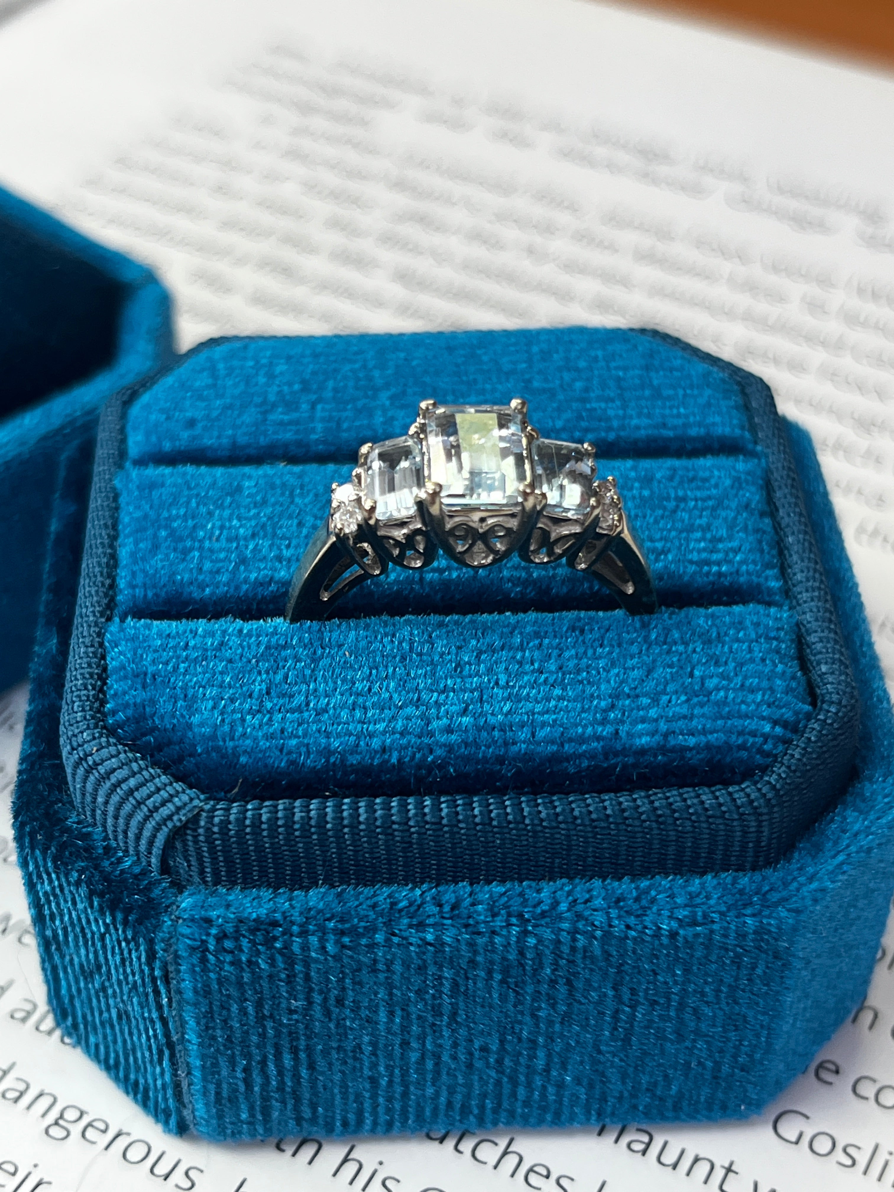 Estate Aquamarine and Diamonds 14K White Gold Ring
