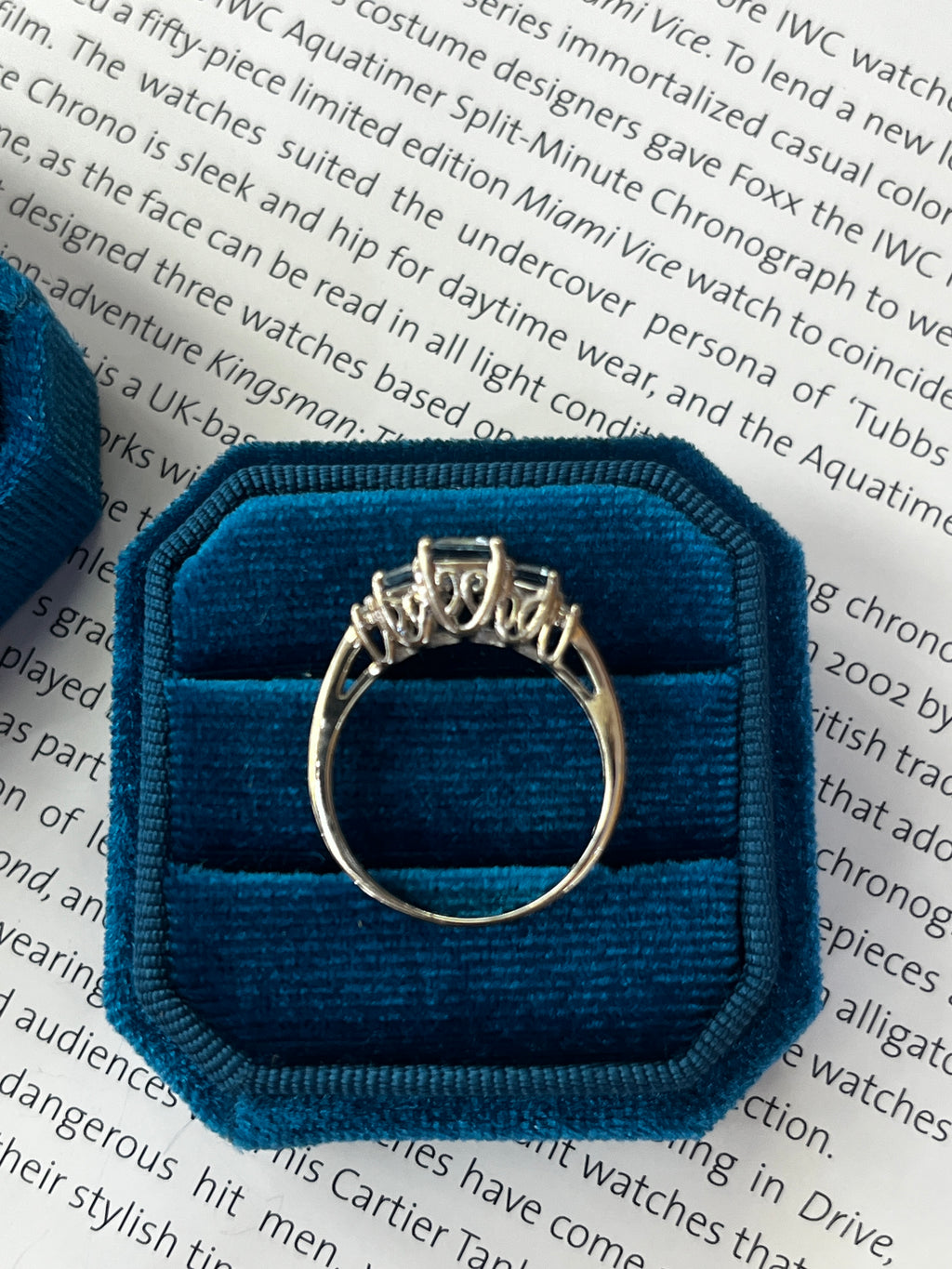 Estate Aquamarine and Diamonds 14K White Gold Ring
