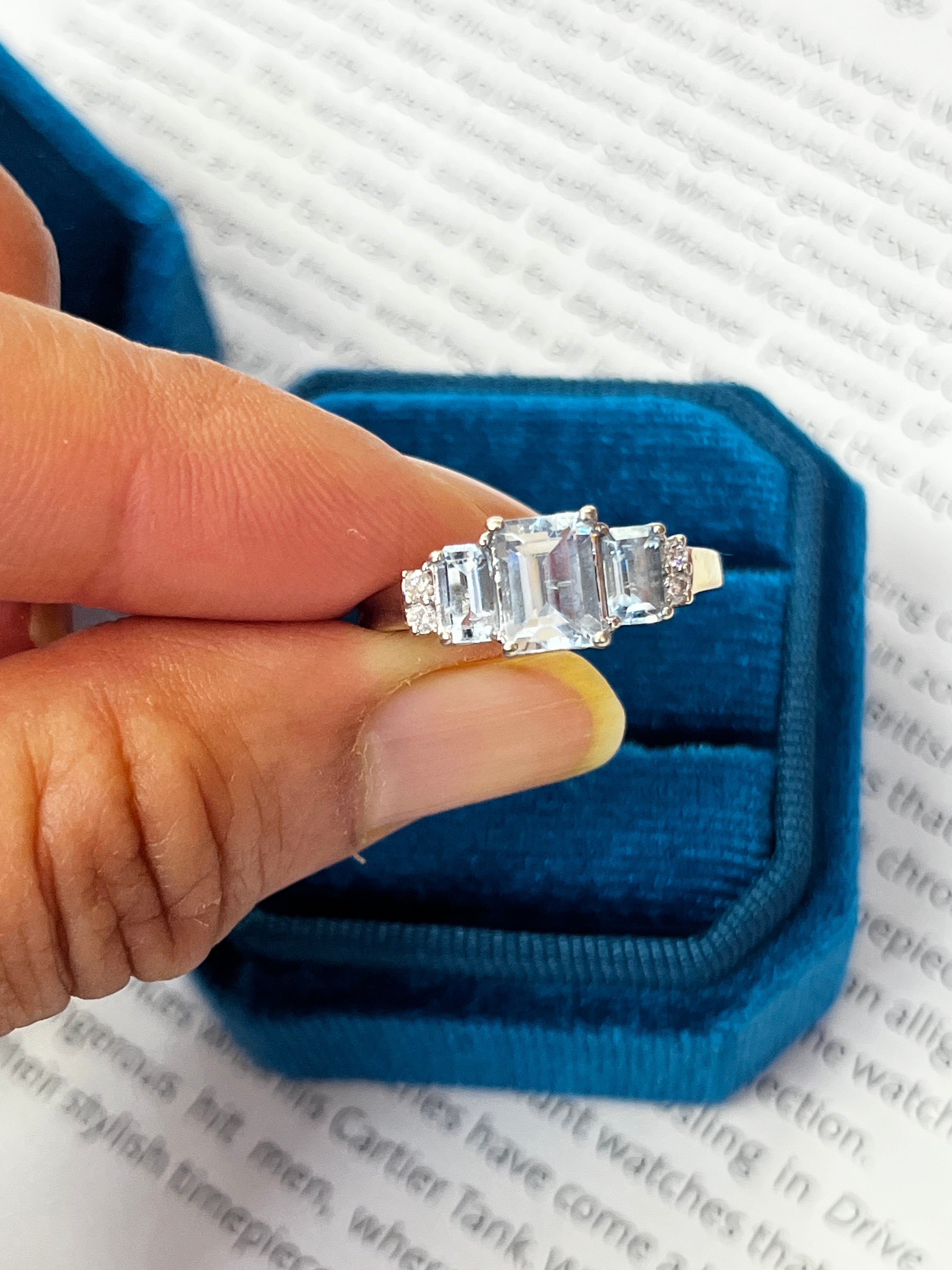 Estate Aquamarine and Diamonds 14K White Gold Ring