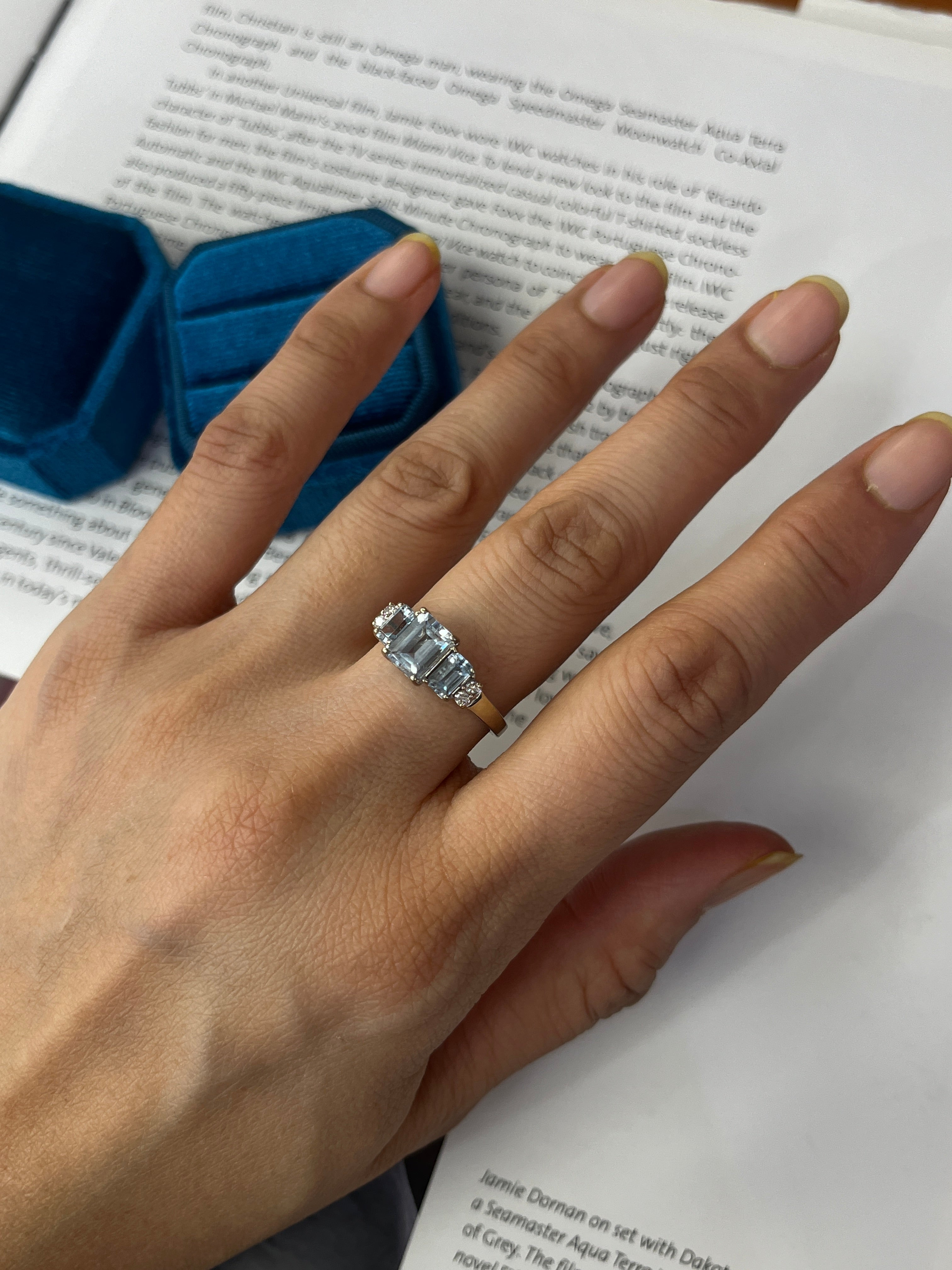 Estate Aquamarine and Diamonds 14K White Gold Ring