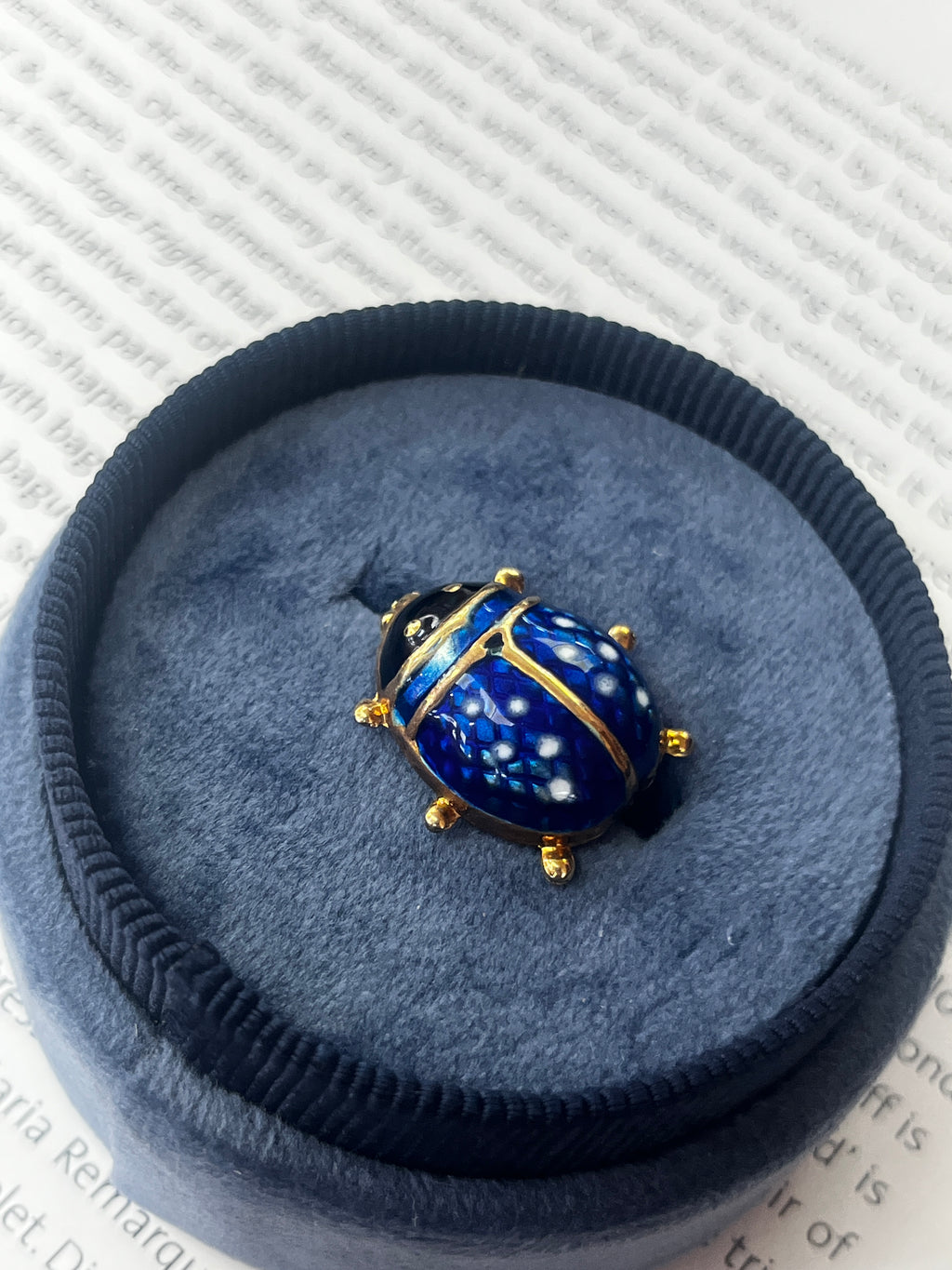 Vintage Blue Enamel Lady Bug 18K Yellow Gold Brooch