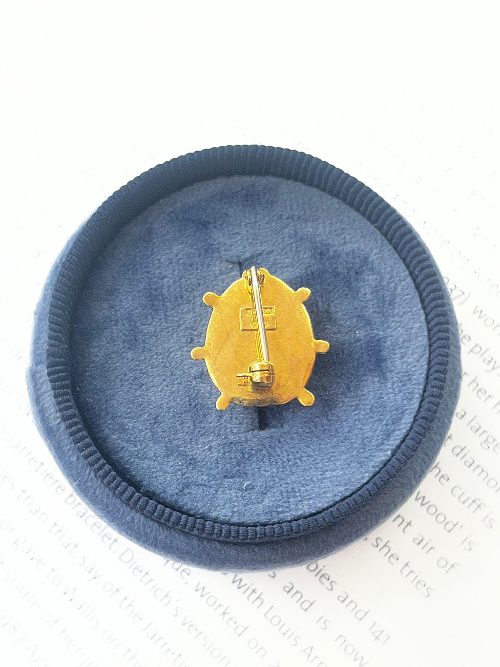 Vintage Blue Enamel Lady Bug 18K Yellow Gold Brooch