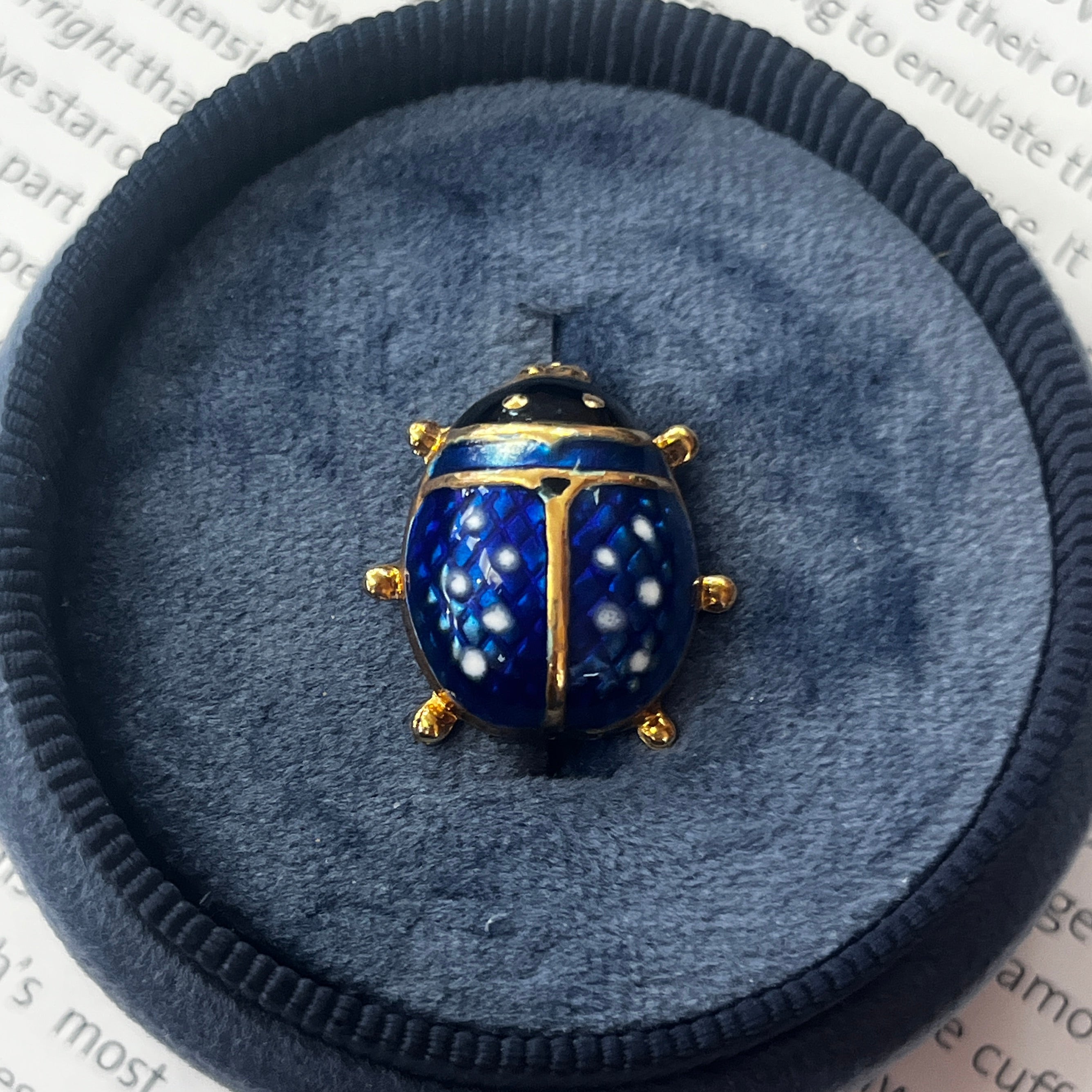Vintage Blue Enamel Lady Bug 18K Yellow Gold Brooch