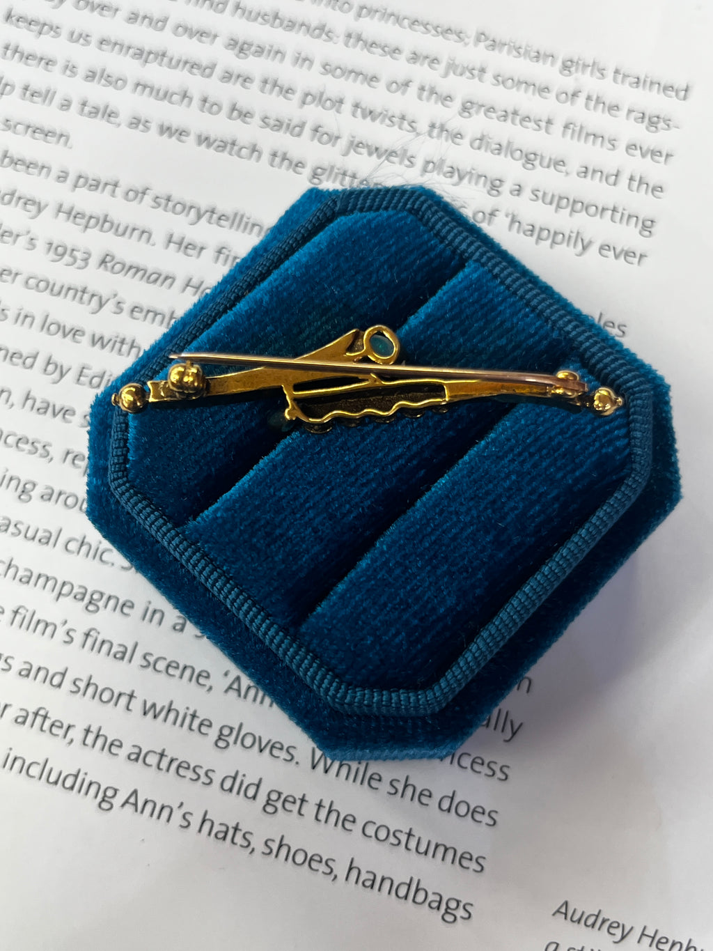 Vintage Opal & Split Pearl 14K Yellow Gold Bar Pin Brooch