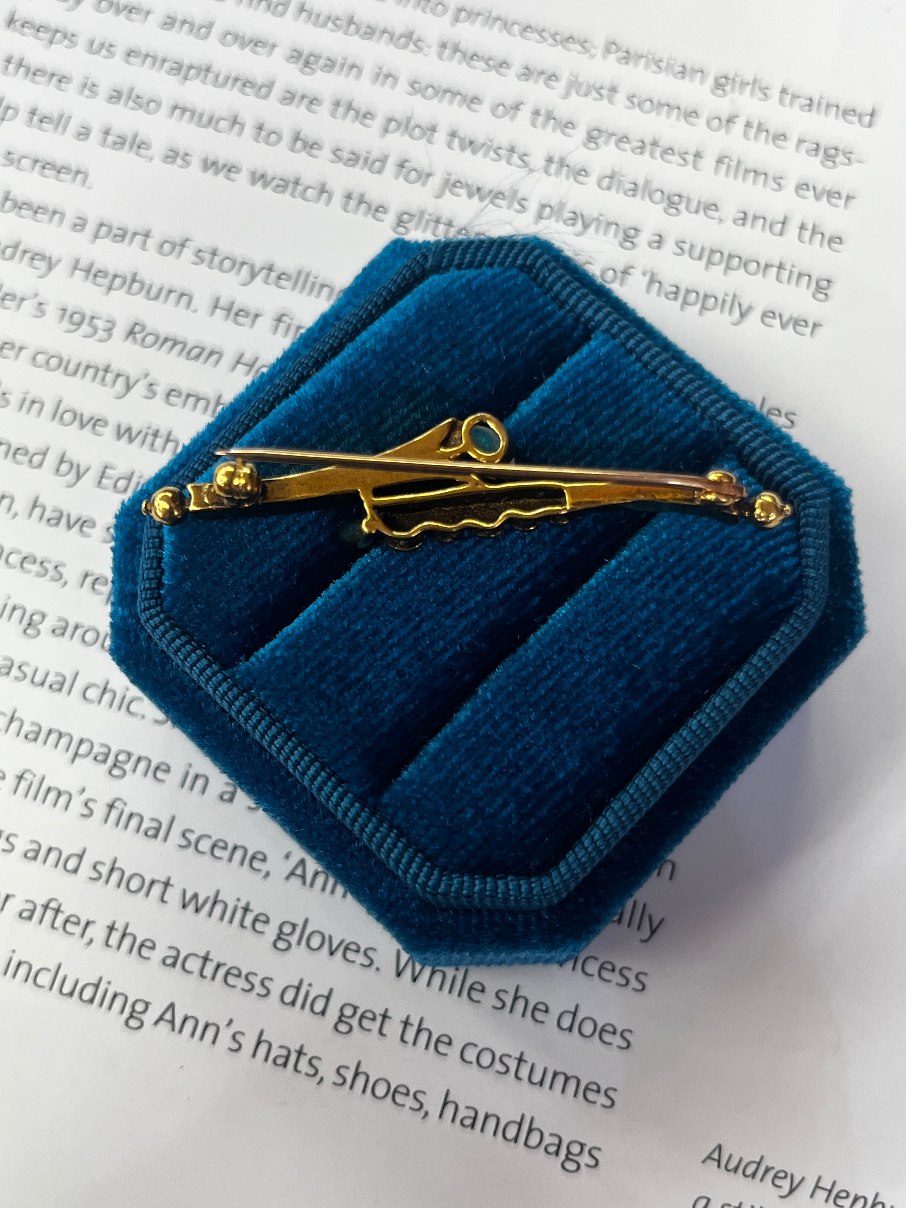 Vintage Opal & Split Pearl 14K Yellow Gold Bar Pin Brooch