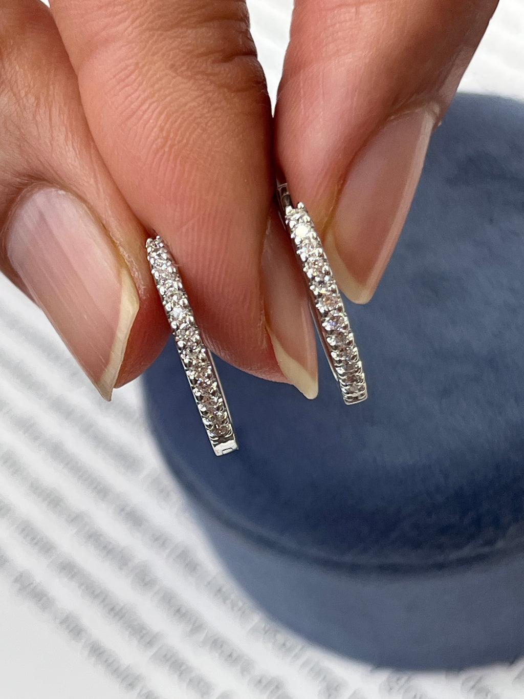 Vintage 18K White Gold Diamond Huggies.
