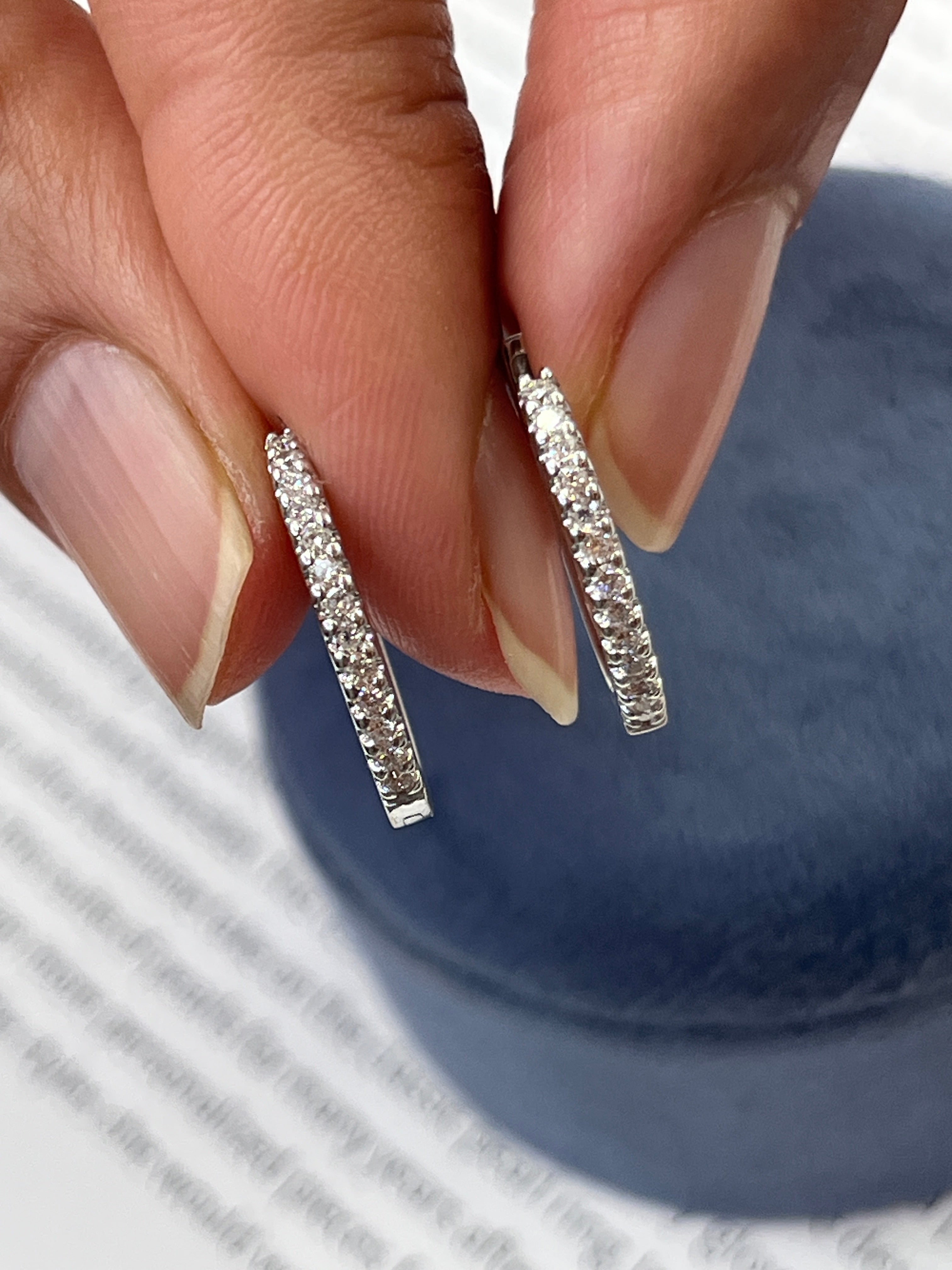 Vintage 18K White Gold Diamond Huggies.