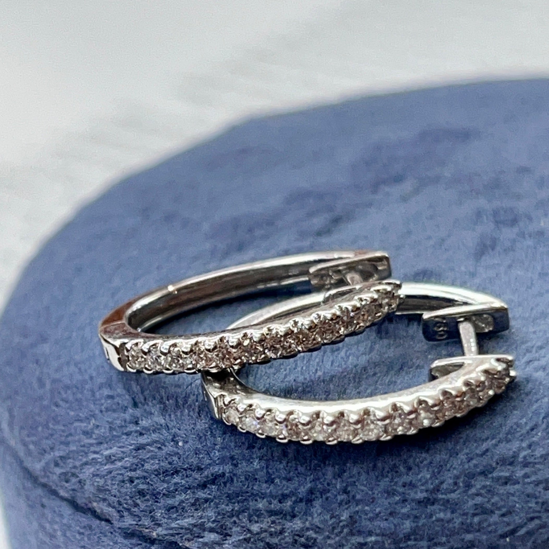 Vintage 18K White Gold Diamond Huggies.
