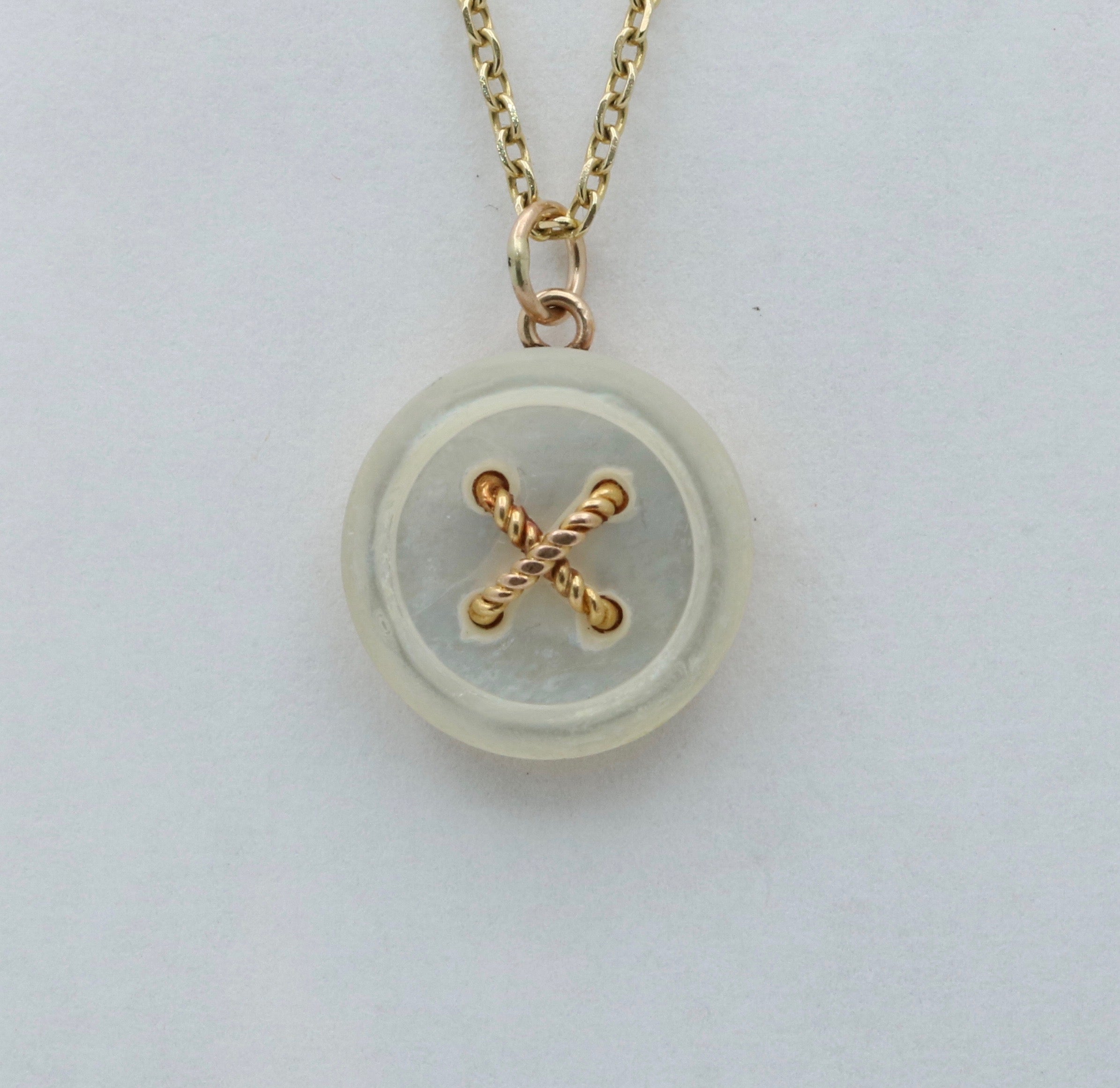 Tiffany & Co. 18K Yellow Gold Mother of Pearl Button Charm Pendant