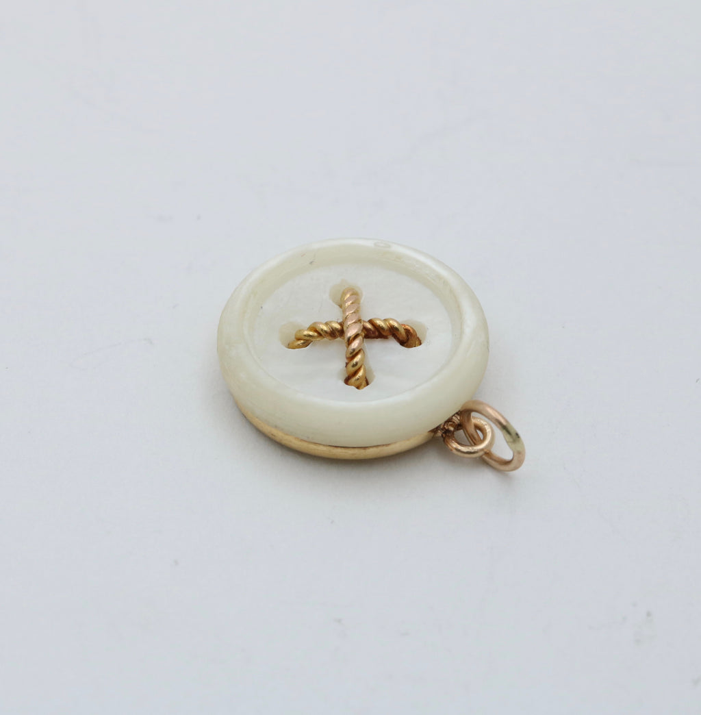 Tiffany & Co. 18K Yellow Gold Mother of Pearl Button Charm Pendant