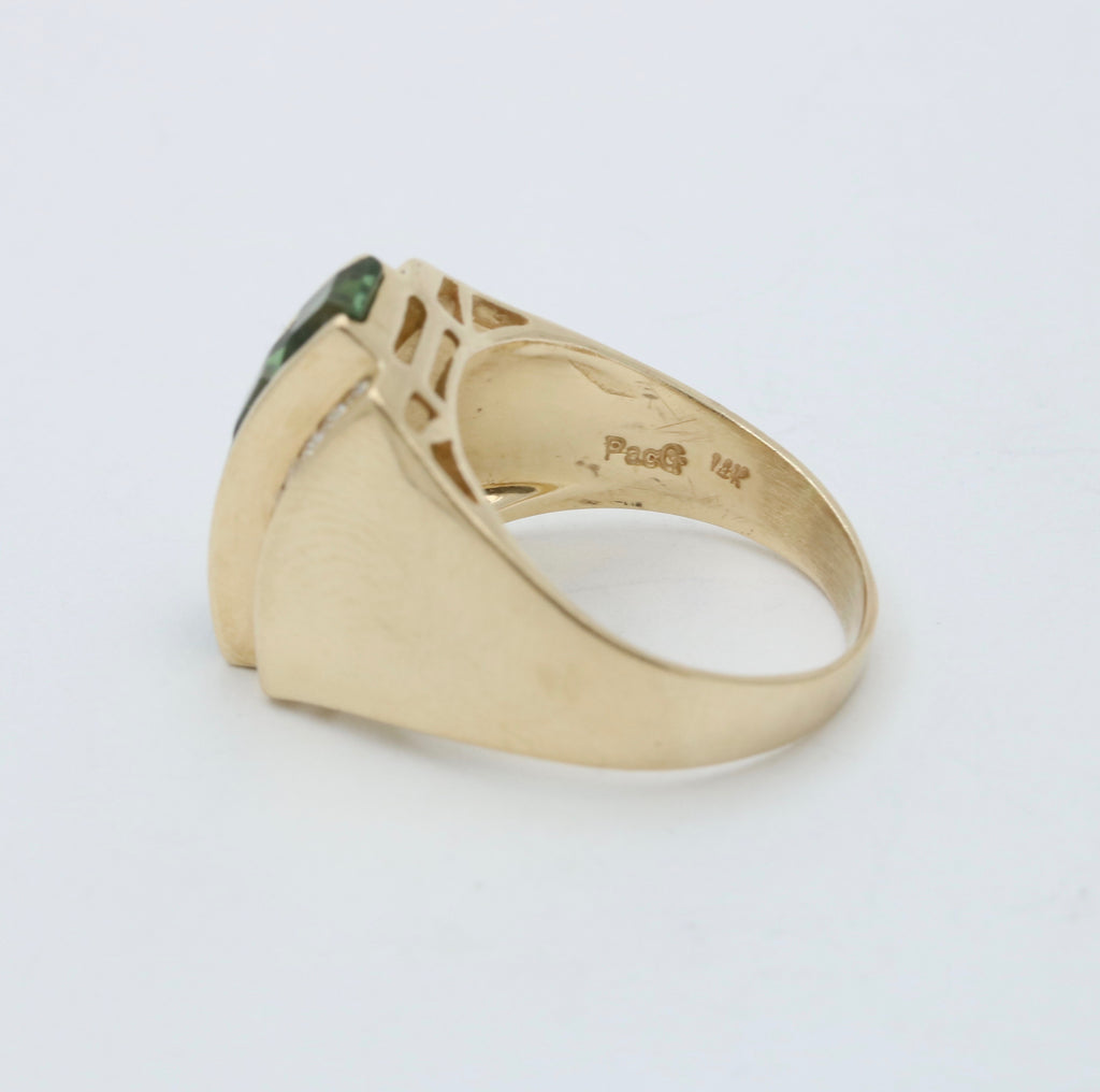 Funky Green Stone & Diamond 14K Yellow Gold Statement Ring