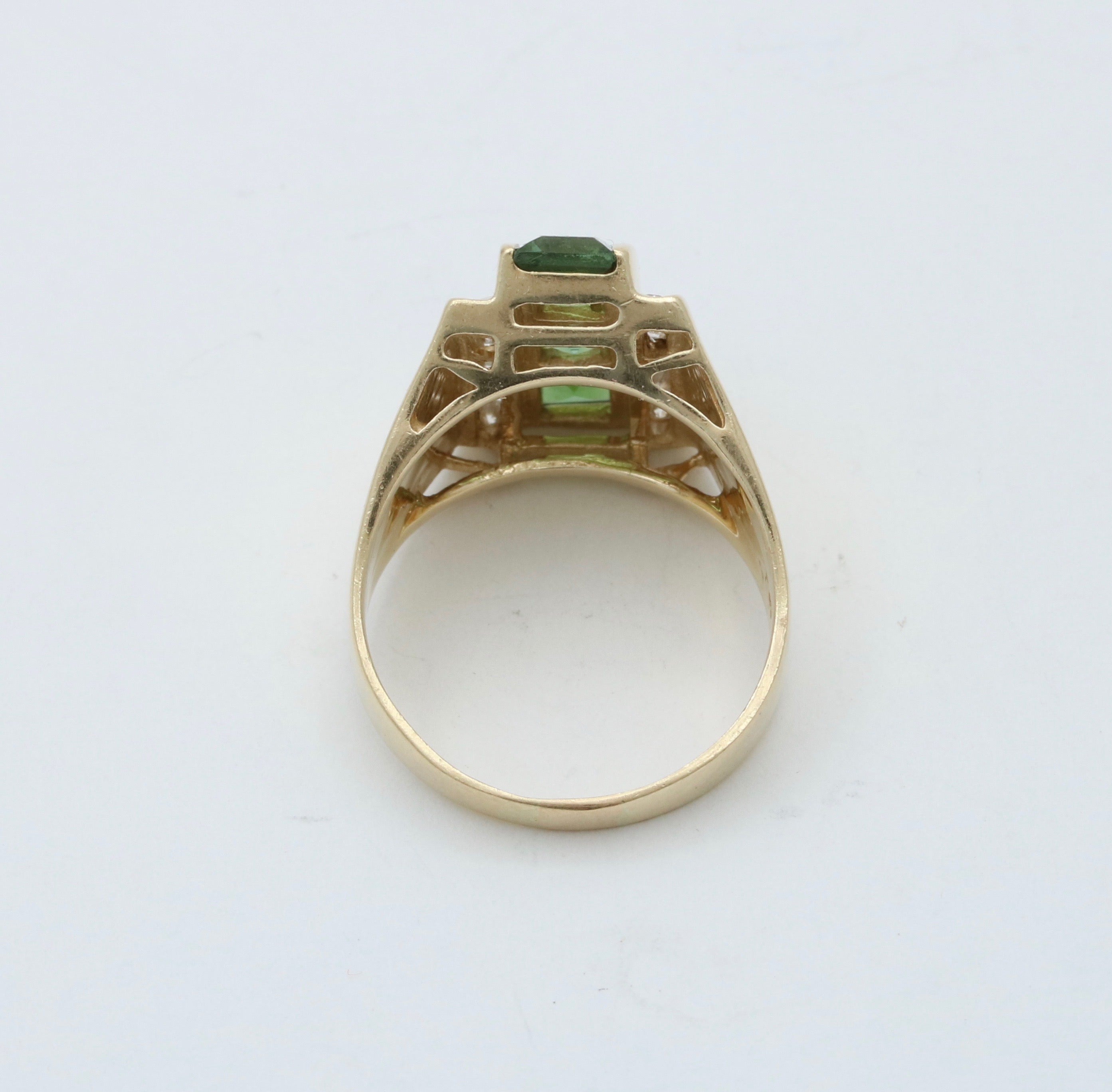 Funky Green Stone & Diamond 14K Yellow Gold Statement Ring