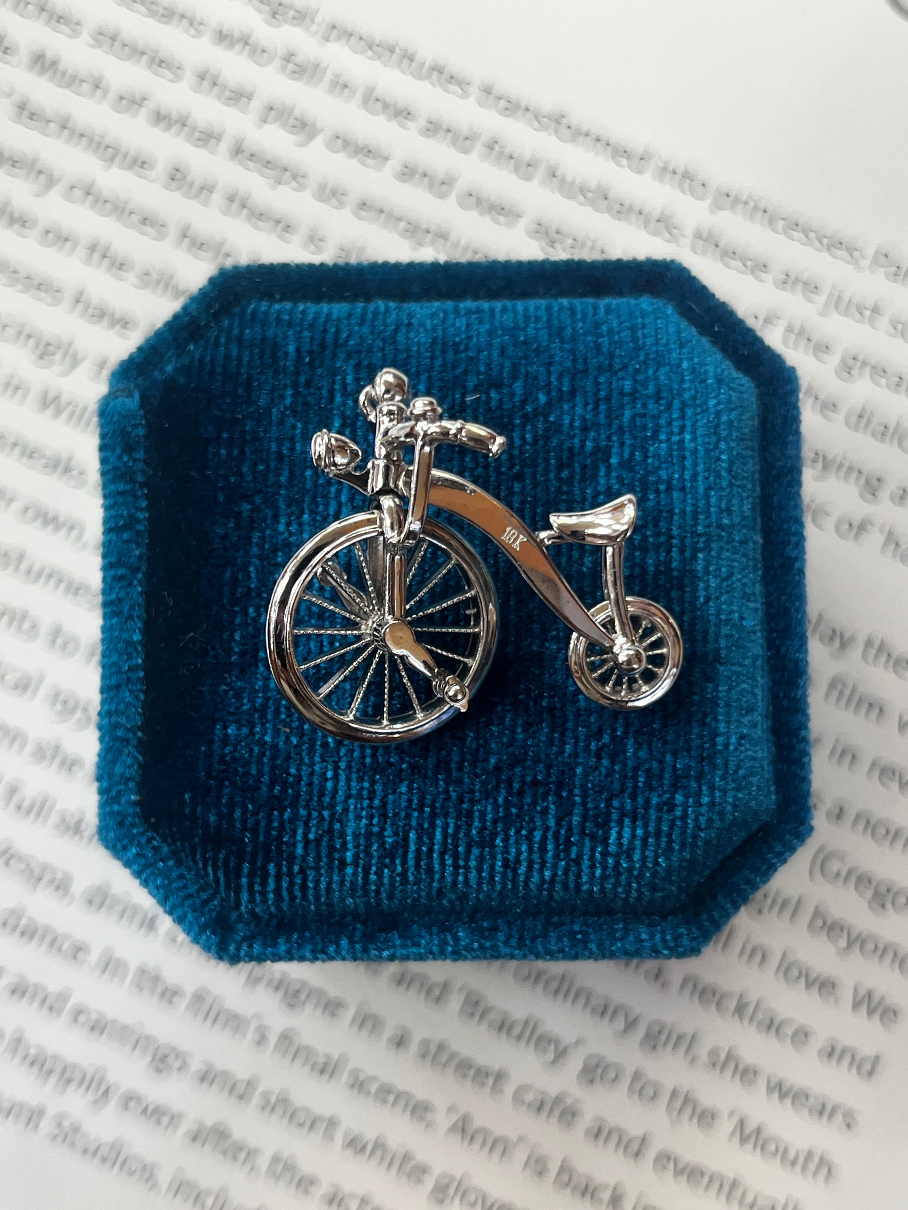 Vintage Bicycle Diamond Movable 18K White Gold Pendant.