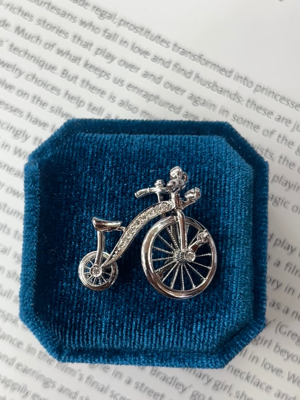 Vintage Bicycle Diamond Movable 18K White Gold Pendant.