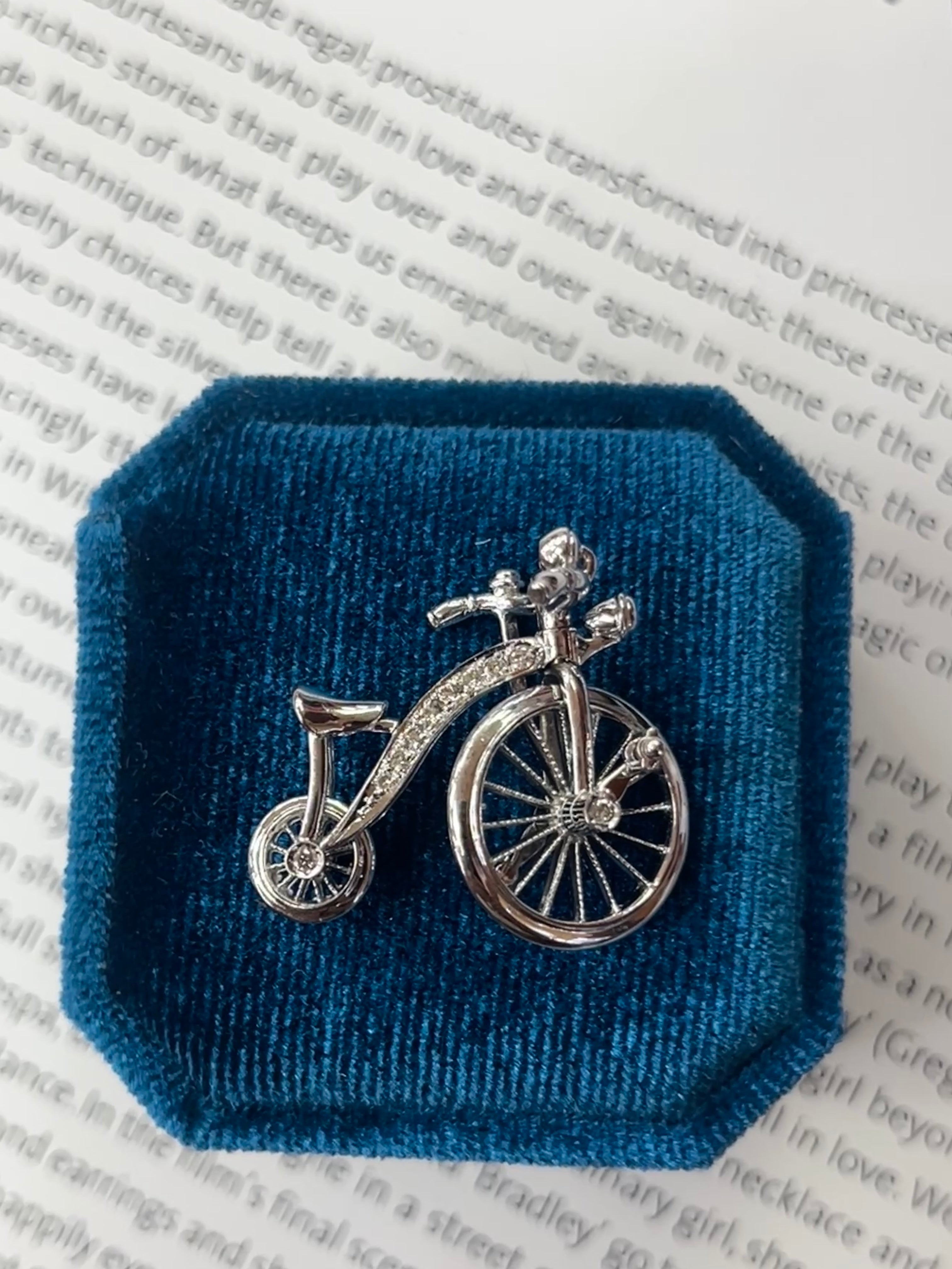 Vintage Bicycle Diamond Movable 18K White Gold Pendant.