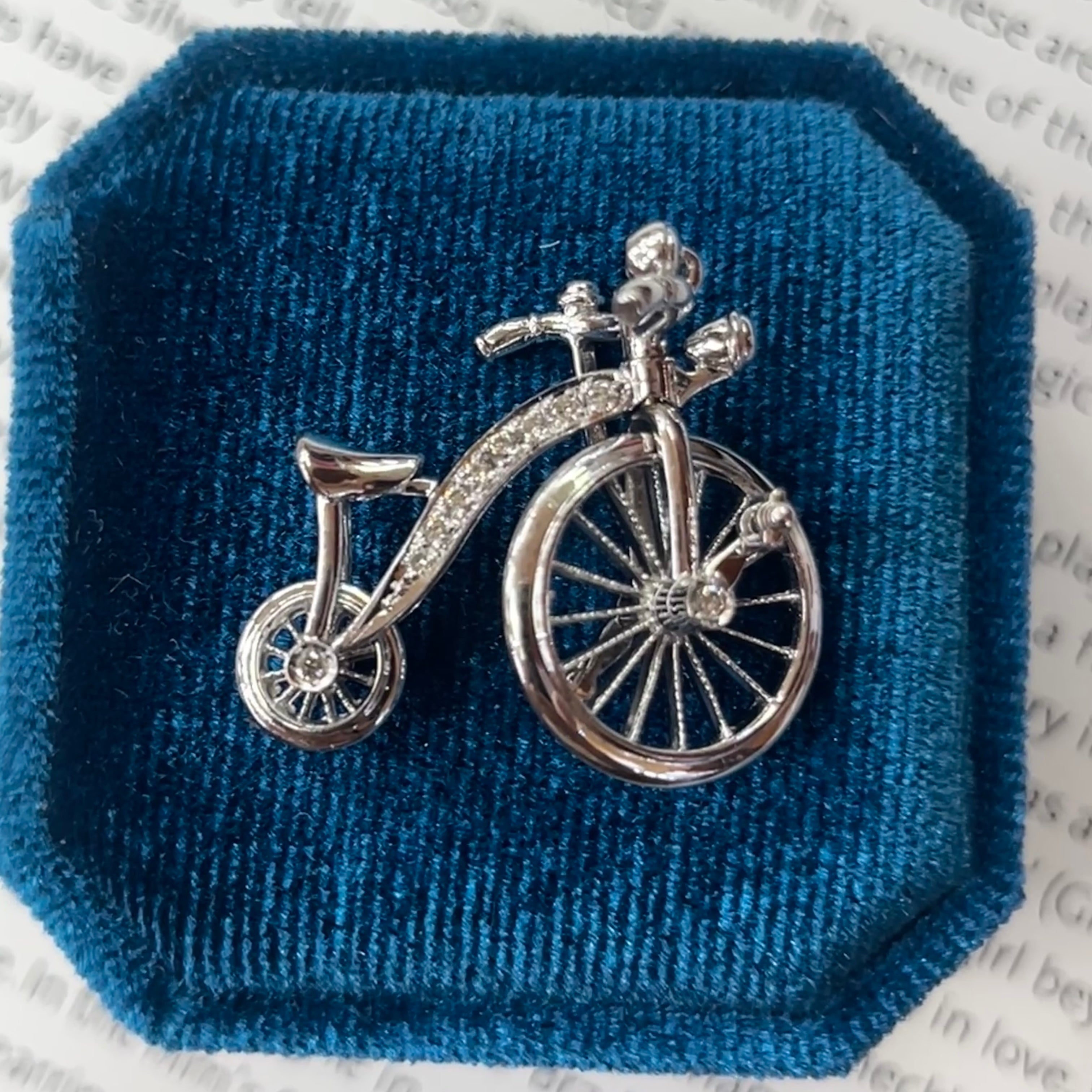 Vintage Bicycle Diamond Movable 18K White Gold Pendant.
