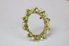 Load image into Gallery viewer, Vintage Heart Cut Peridot Pearls 14K Yellow Gold Brooch Pin
