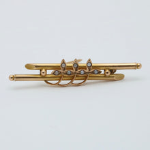 Load image into Gallery viewer, Antique 14K Yellow Gold Seed Pearl Three Clover Bar Pin
