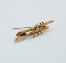 Load image into Gallery viewer, Antique 14K Yellow Gold Seed Pearl Three Clover Bar Pin
