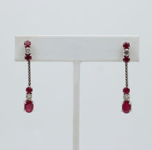 Load image into Gallery viewer, Vintage 14K White Gold Ruby &amp; Diamond Dangling Earrings
